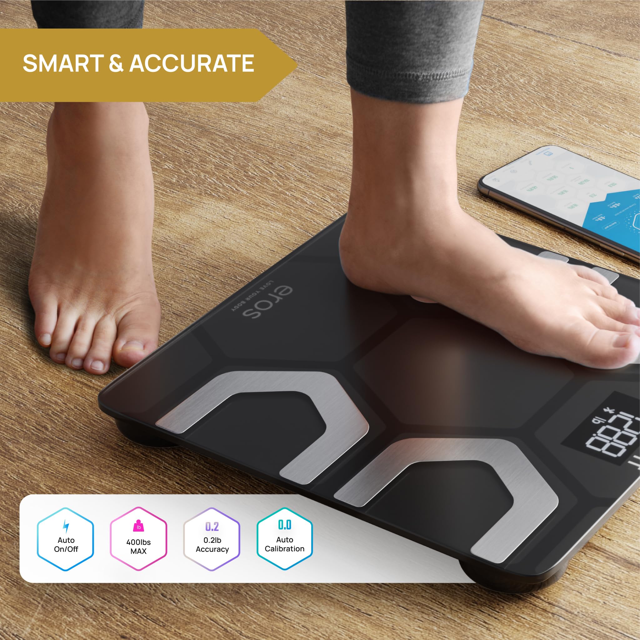 INEVIFIT EROS Smart Bluetooth Body Fat Scale - Digital Bathroom Weight Scale with BMI, Body Composition Analyzer & Wireless App - Highly Accurate to 400 lbs, 11.8x11.8 Inches (Black) - Perfect for Home Gym, Health Tracking & Fitness Goals