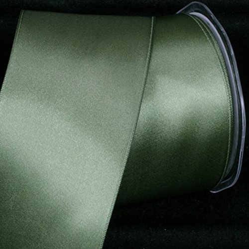 Premium Olive Green Double-Faced Satin Wired Ribbon - 2.75