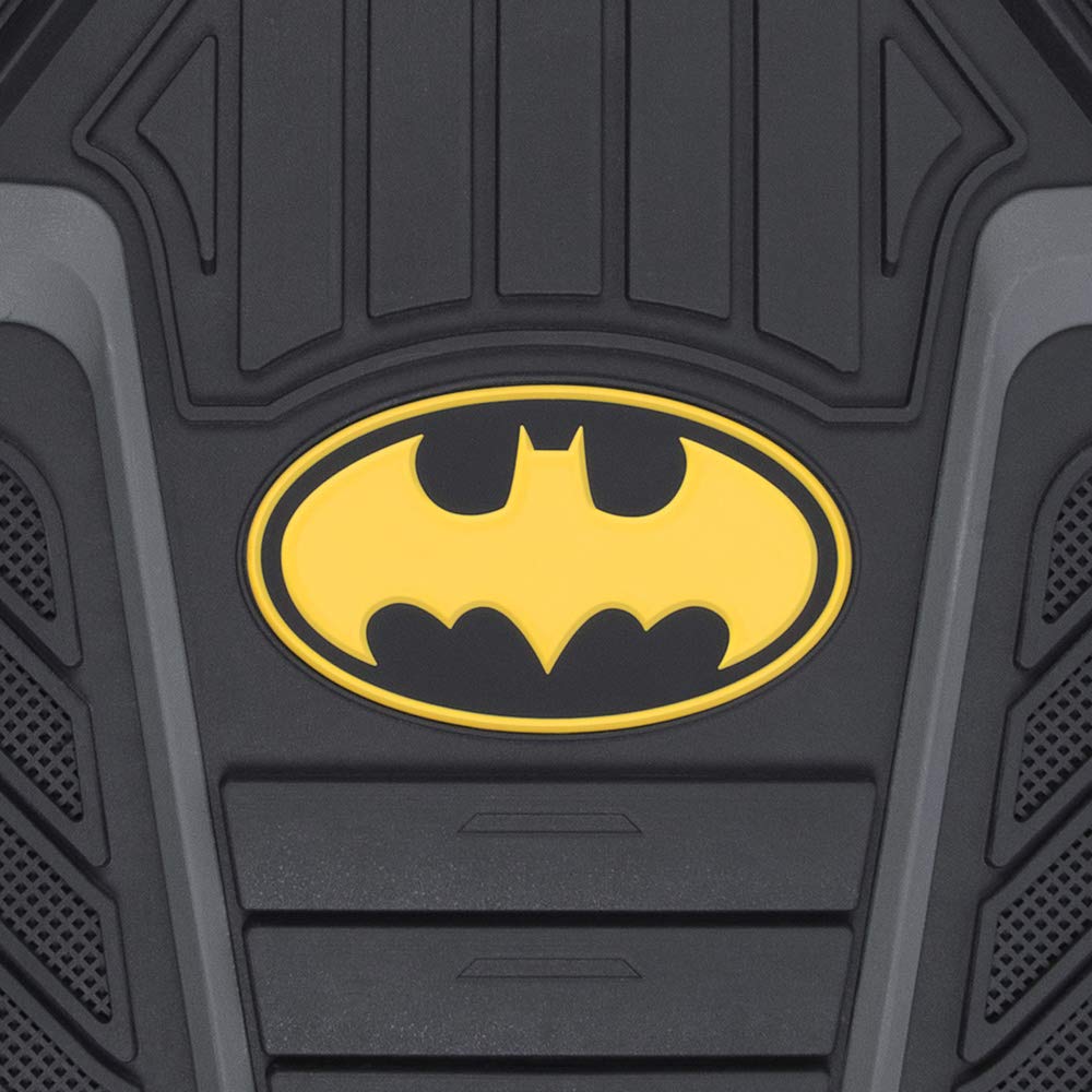 BDK Warner Bros DC Comics Armored Batman Heavy Duty All-Weather Car Mats - Non-Slip Custom Fit Rubber Floor Liners (2 Front Mats 27x18in + 1 Rear Liner 18x58in) - Perfect for SUVs, Trucks & Sedans - Superhero Themed Car Accessories for DC Fans
