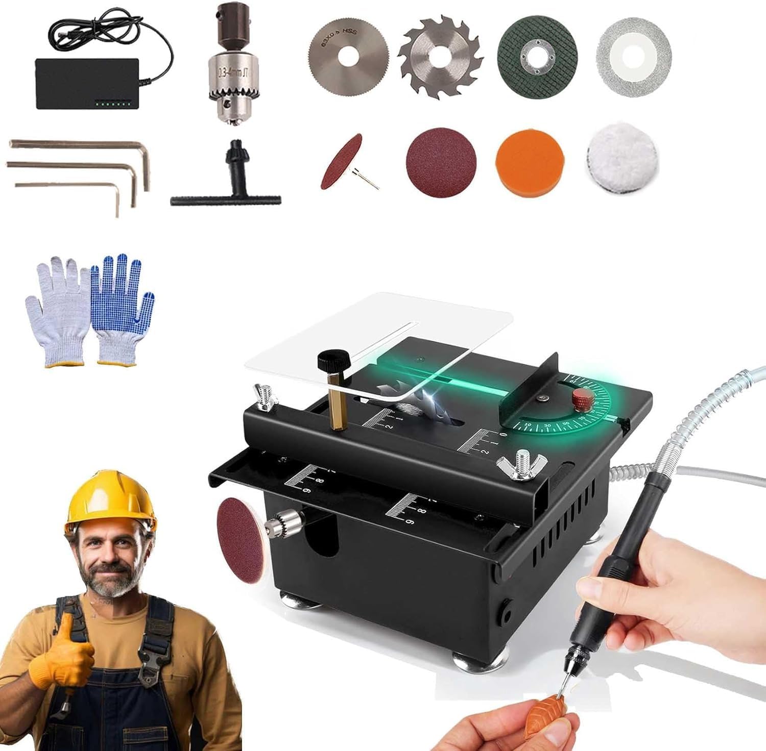 7-Speed Adjustable Mini Table Saw with 1/2