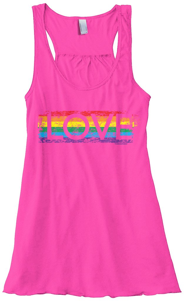 Threadrock Women's Gay Pride Rainbow Love Flowy Racerback Tank Top - LGBTQ+ Casual Summer Top for Pride Parades, Beach Outings & Festivals