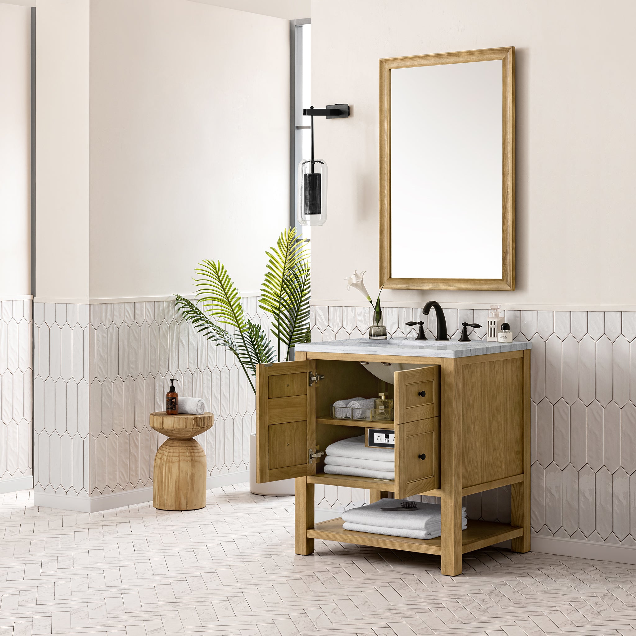 Breckenridge 30 Inch Single Bathroom Vanity in Light Natural Oak with 3CM Arctic Fall Quartz Top - Perfect for Modern Master Bathrooms & Powder Rooms