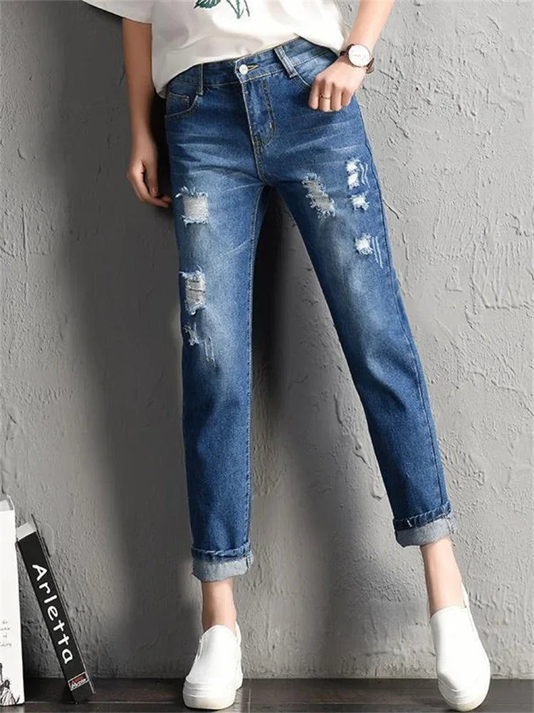 Women's High Waisted Vintage Ripped Jeans - Sexy Casual Denim Pants with Distressed Holes | Perfect for Streetwear, Night Out & Everyday Fashion