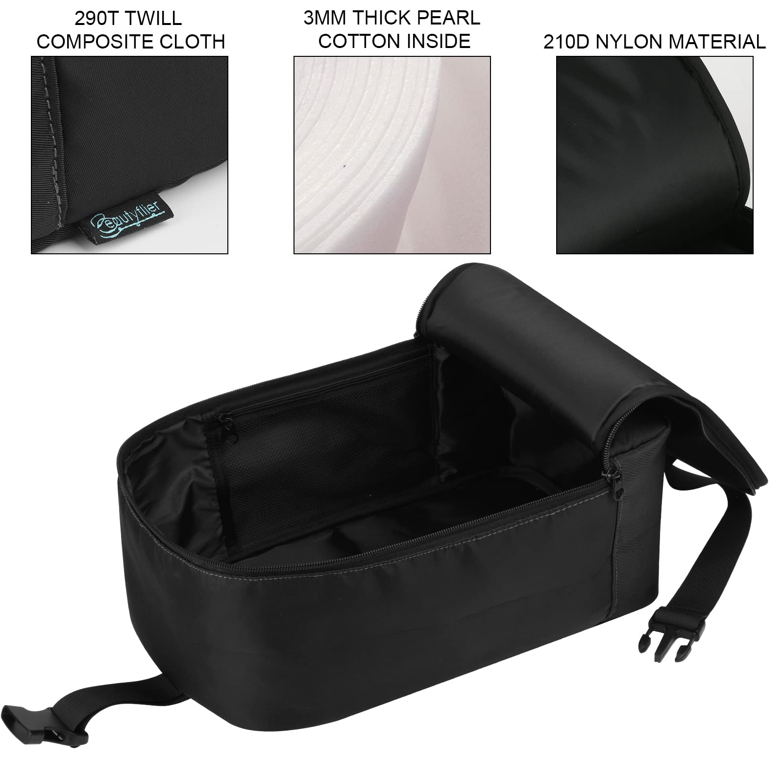 Beautyflier Portable Steamer Storage Bag for Conair Handheld Clothes Steamer - Travel Carrying Case with Hanging Strap & Organizer - Perfect for Home, Travel & Business Trips (Black)