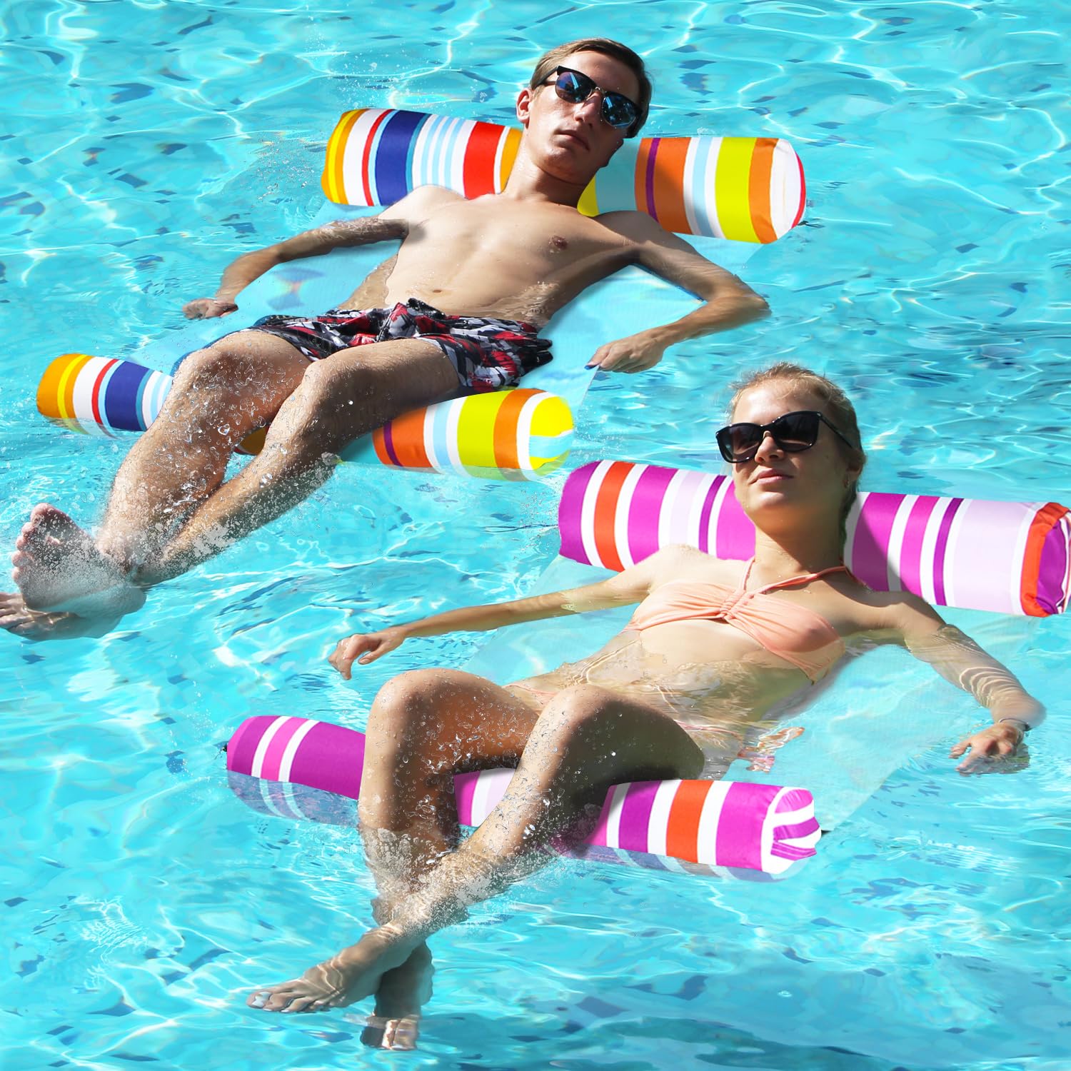 FindUWill 2 Pack Inflatable Pool Floats - XL Water Hammock for Adults, Multi-Purpose Floating Lounger (Saddle, Lounge Chair, Drifter) - Perfect for Swimming Pools, Lakes, Beaches & Summer Vacations