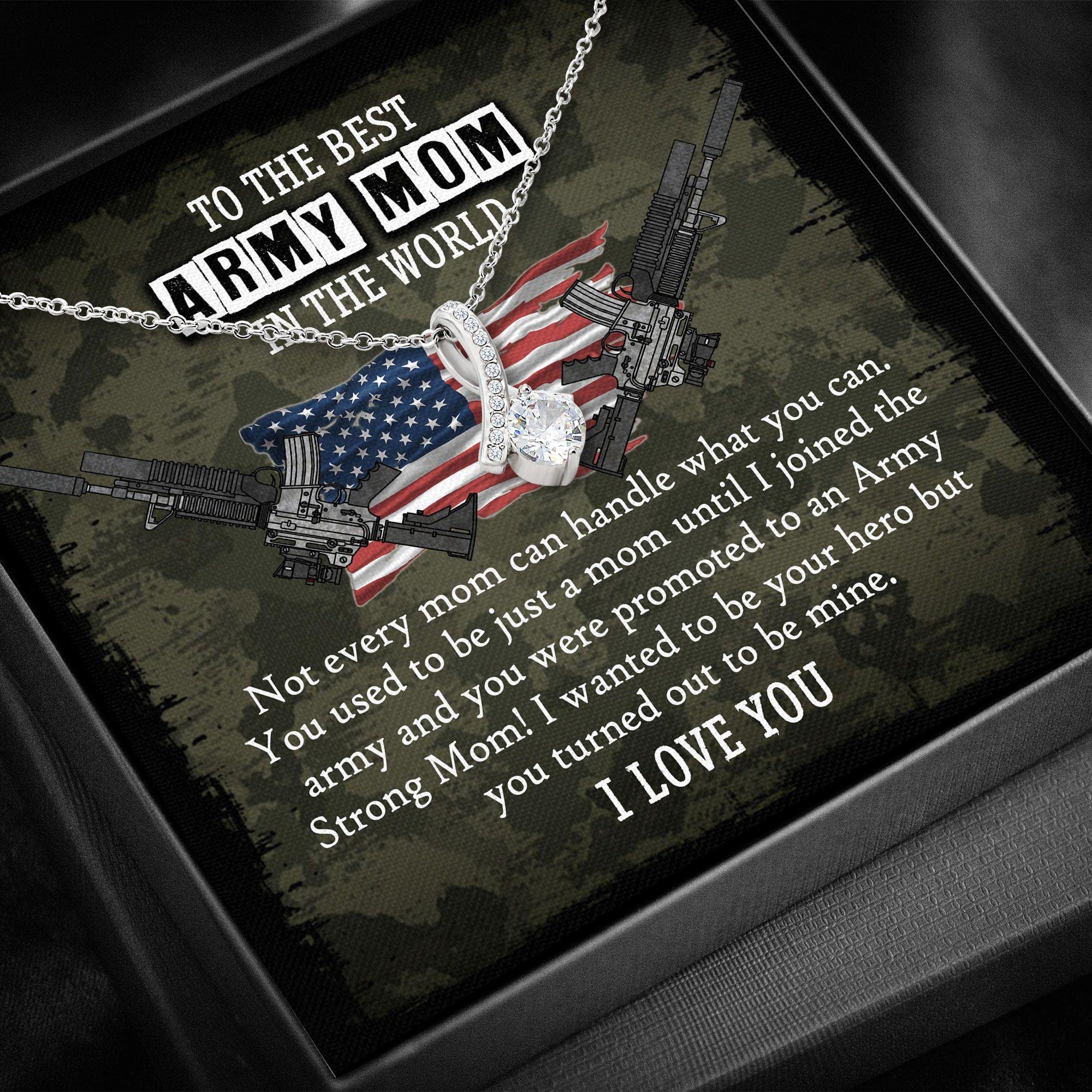 **Proud Army Mom Necklace - Elegant Military Mother's Jewelry Gift for Birthday, Mother's Day (Luxury Gift Box) - Perfect for Military Appreciation, Deployment Support & Patriotic Occasions**