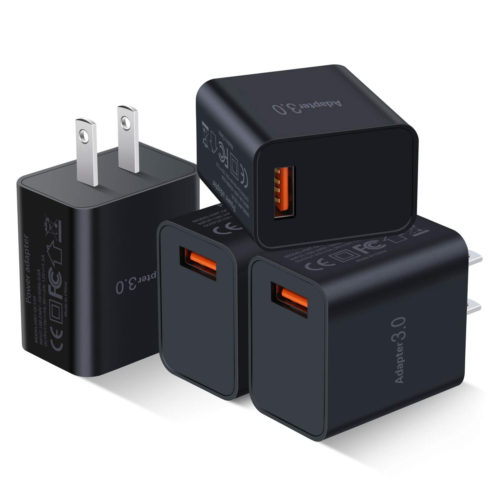 Fast Charge 3.0 USB Wall Charger [4-Pack] - 18W QC 3.0 Power Adapter with 5V/3A Output - Compatible with iPhone 16/15/14 Pro Max, Galaxy S24/S23 Ultra/S22/S21/S20/A03s - Quick Charging for Phones, Tablets & Wireless Chargers - Perfect for Home, Office & Travel Use