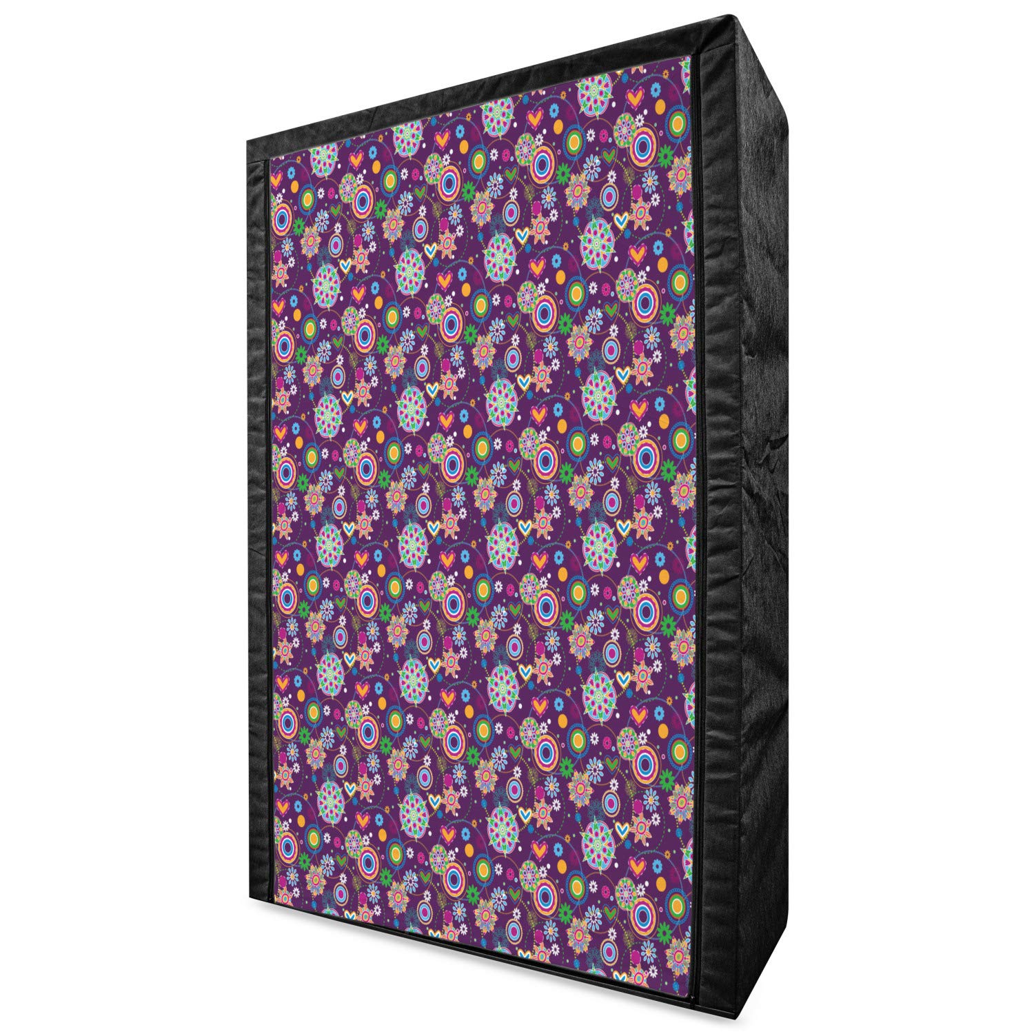 Ambesonne Hippie Portable Fabric Wardrobe - 60s Bohemian Style with Peace & Love Design, Hearts Flowers Geometric Patterns - 42.5