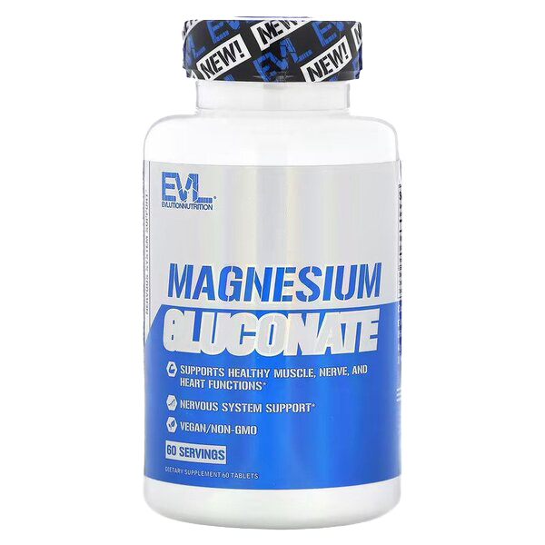 EVLution Nutrition Magnesium Gluconate Supplement - 60 Tablets for Muscle Recovery, Sleep Support & Stress Relief - Perfect for Athletes & Active Lifestyles