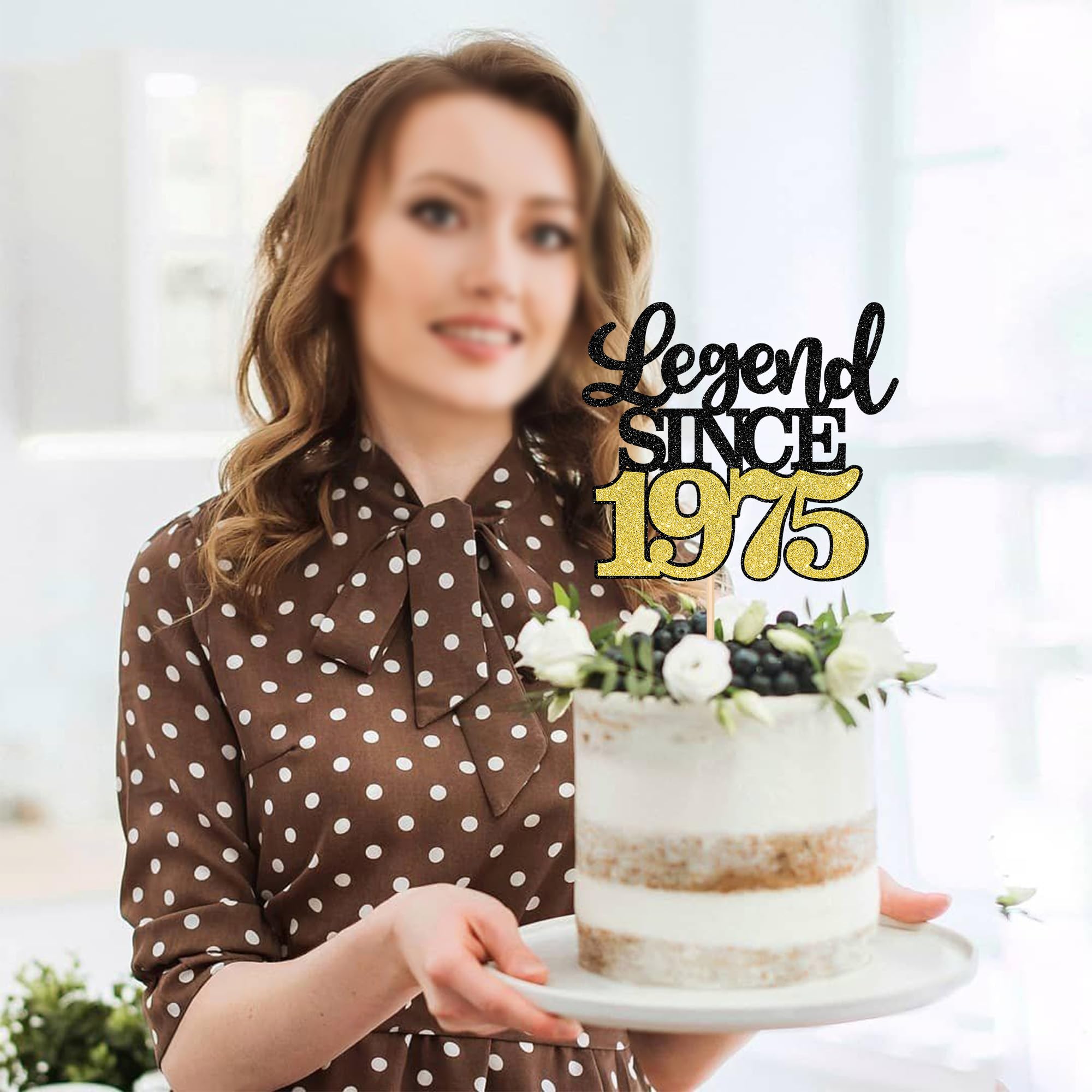1 PCS Legend Since 1975 Black Gold Glitter 50th Birthday Cake Topper - Happy 50th Birthday Cake Decoration for Anniversary Party, Wedding, Cheers to 50 Years - Perfect for 50th Birthday Celebrations, Golden Jubilee Events & Milestone Party Decor