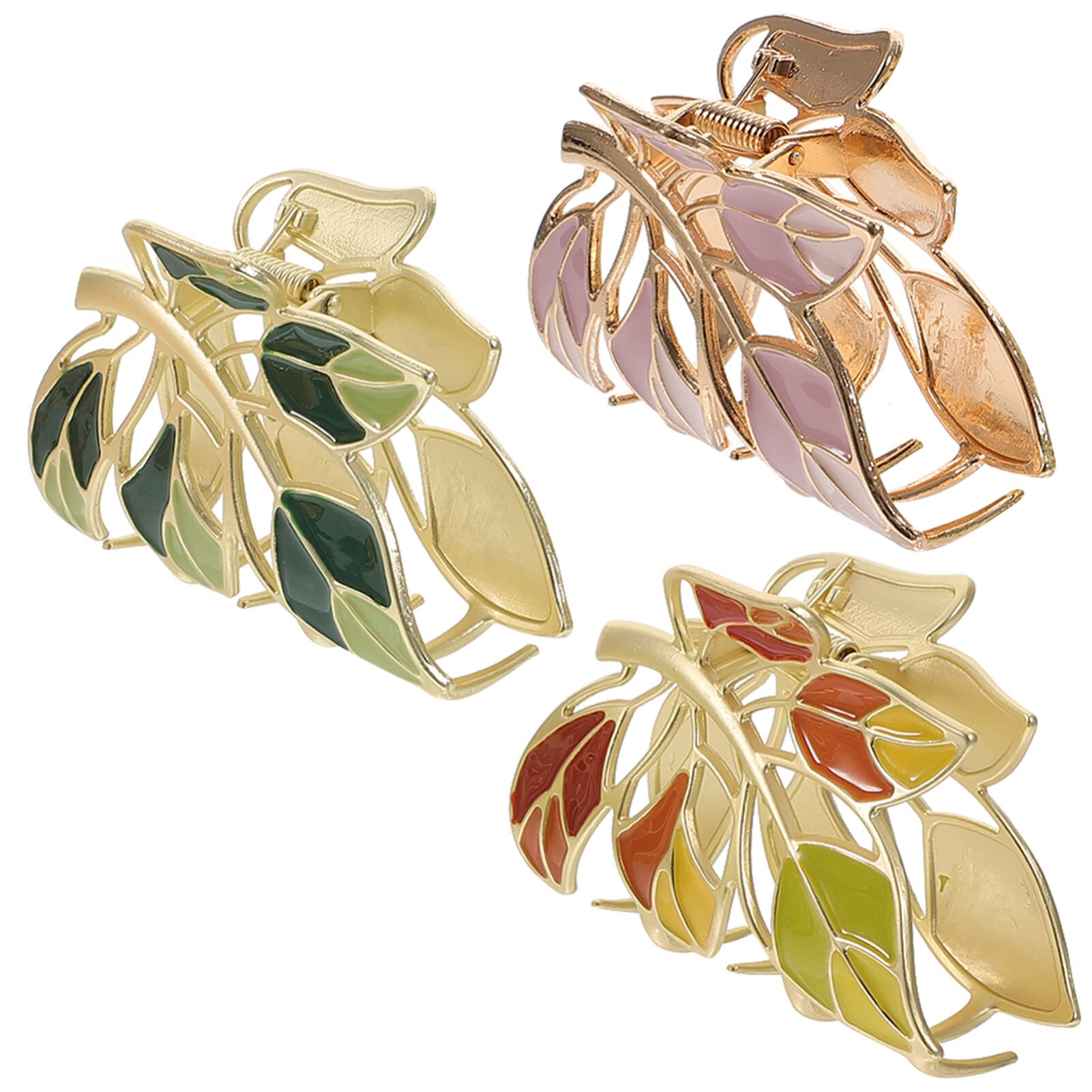 EXCLUZO 3-Piece Large Hair Claw Clips with Leaf Design - Strong Hold Hair Jaw Clips for Women & Girls - Perfect for Updos, Ponytails & Everyday Hairstyles