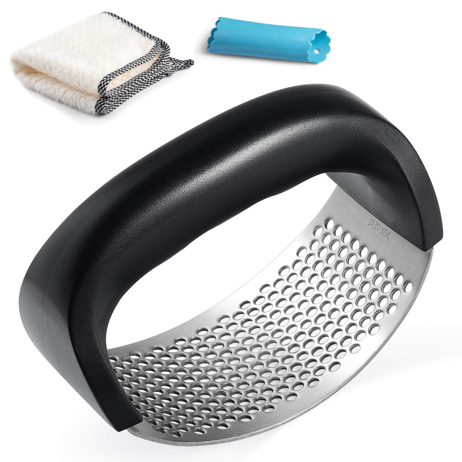 Premium Stainless Steel Garlic Press - Easy Clean Garlic Crusher with Silicone Peeler for Kitchen, Cooking & Meal Prep | Heavy Duty Garlic Mincer for Chefs & Home Cooks