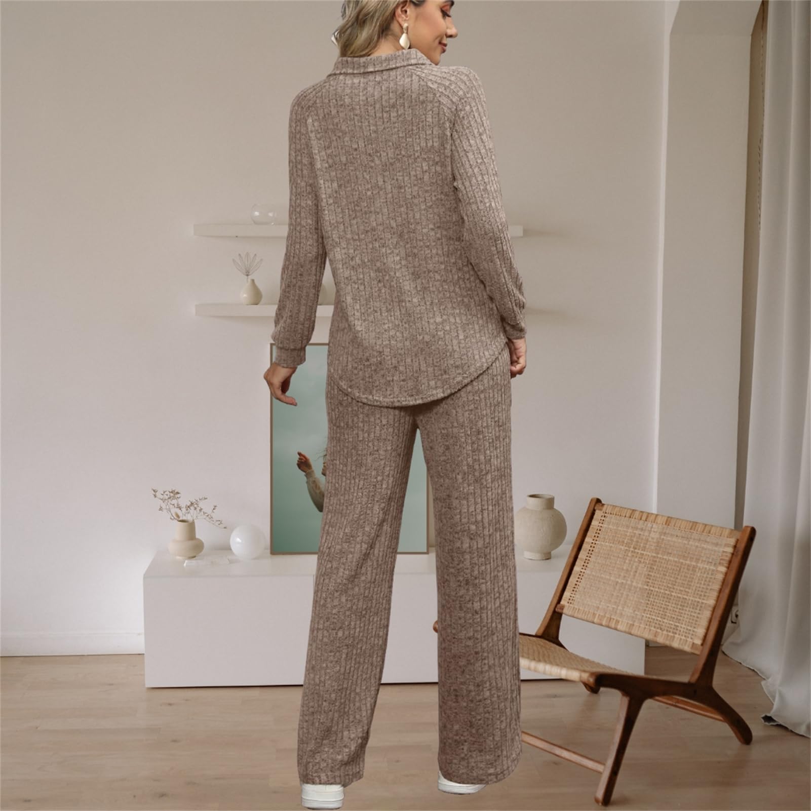SotRong Women's 2-Piece Ribbed Lounge Wear Set - Soft Tracksuit Pajama Set for Sleepwear, Loungewear & Homewear | Perfect for Relaxing at Home, Lounging & Sleeping