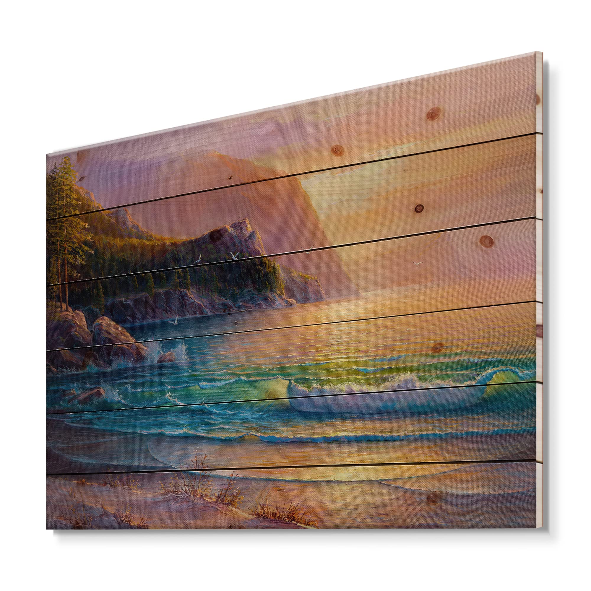 Romantic Beach Sunset Nautical Coastal Wood Wall Decor - Blue Wooden Wall Art Panel with Pine Wood Print | Perfect for Beach House, Living Room & Coastal Home Decor