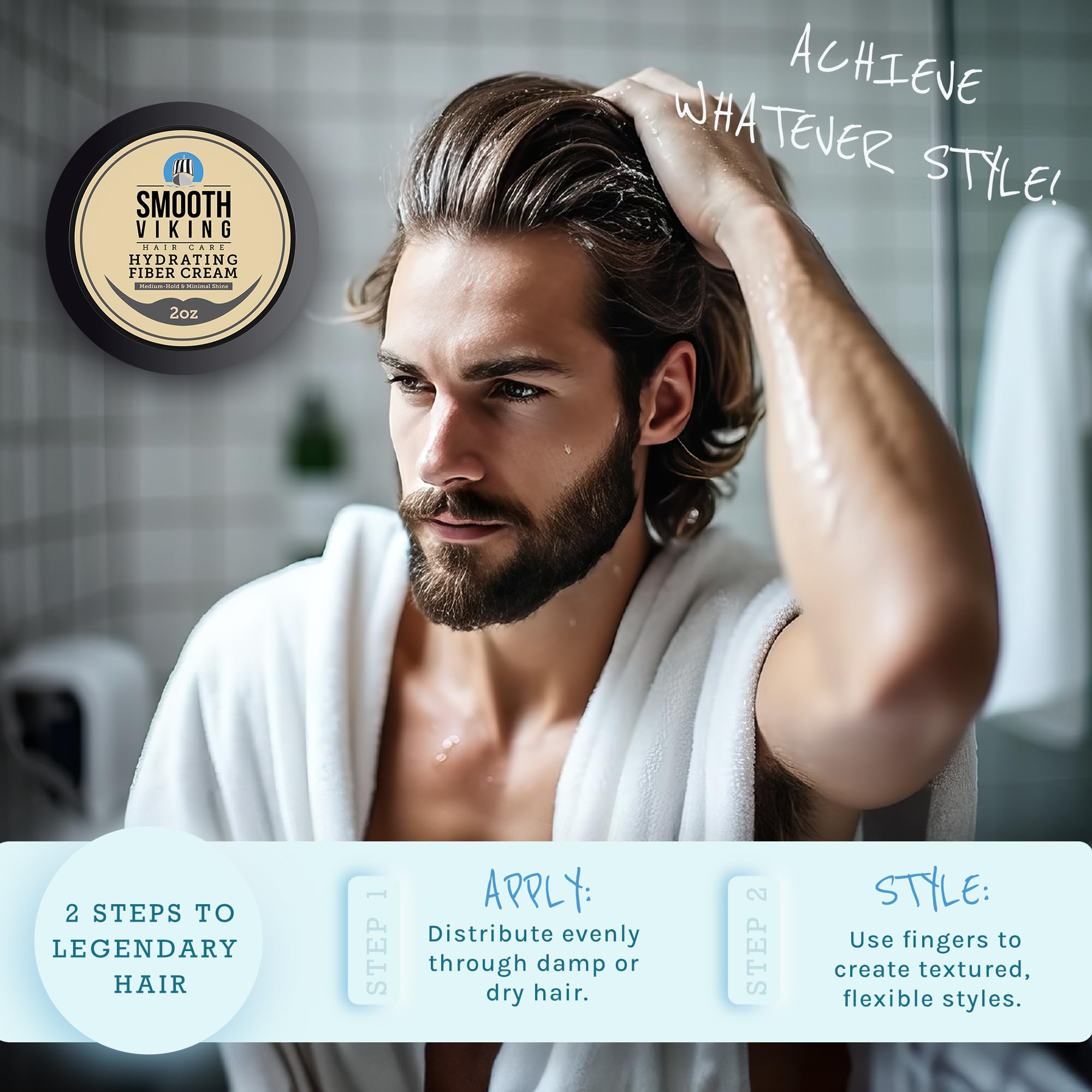 Smooth Viking Hydrating Fiber Cream for Men - Natural Styling Cream, Hair Gel & Paste | Made in USA, 2oz | Perfect for Daily Styling, Textured Looks & Frizz Control