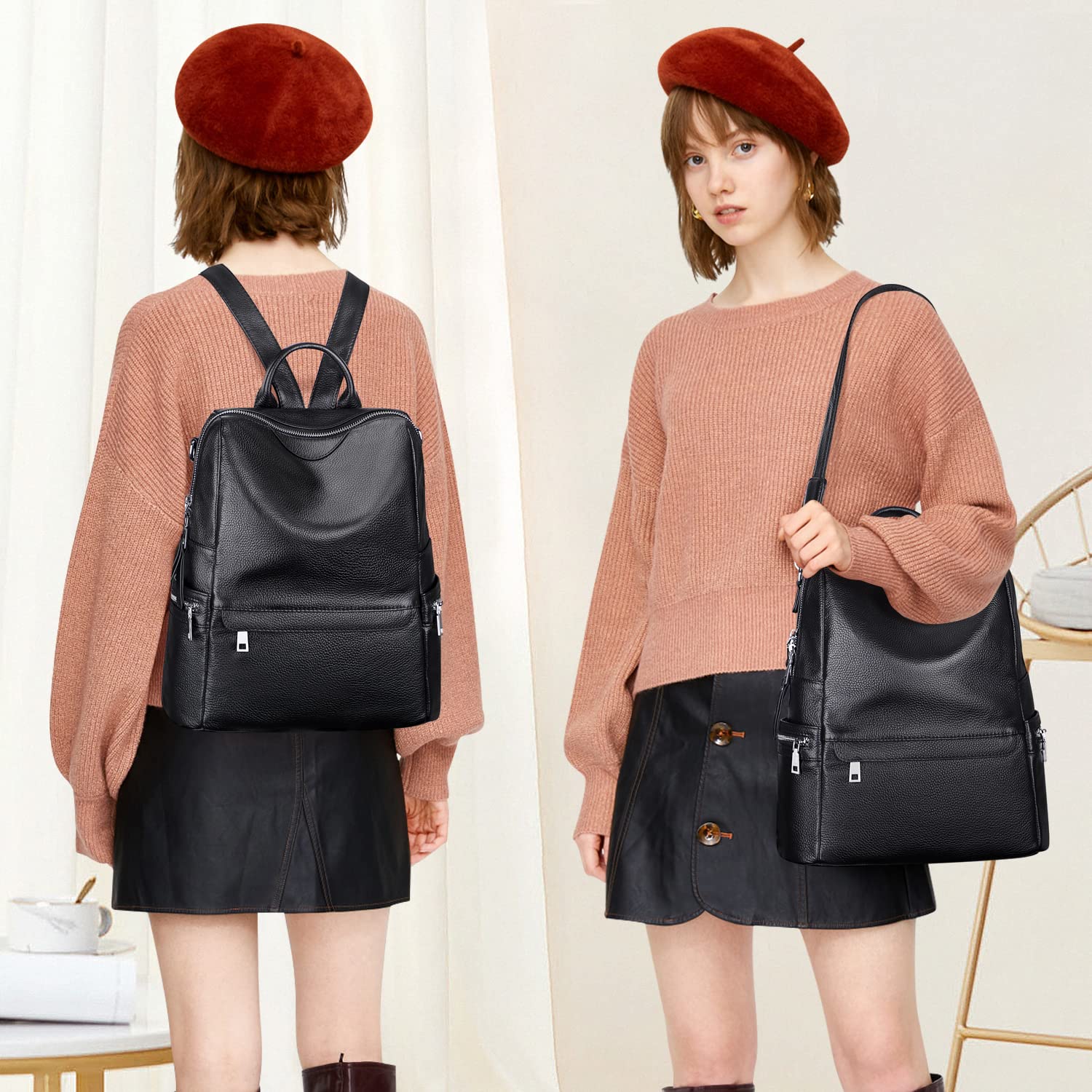 Premium Genuine Leather Backpack for Women - Stylish & Durable Shoulder Bag Purse - Perfect for Work, Travel & Daily Commute