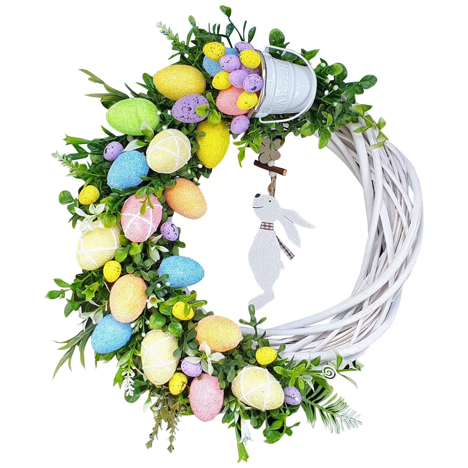 Easter Bunny Wreath Decorations - Artificial Lavender Rabbit with Eggs & Flowers Spring Wreath for Front Door, Outdoor, Wall Hanging (9.8x9.8 Inch) - Perfect for Easter Home Decor, Spring Party & Front Porch Decoration
