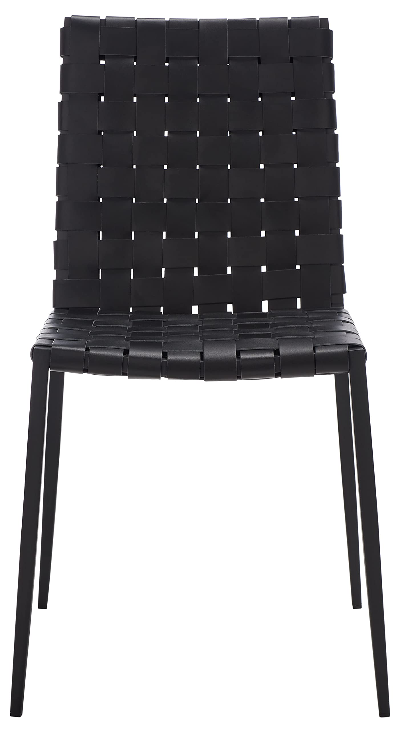Safavieh Rayne Black Woven Leather Dining Chairs Set of 2 - Modern Fully Assembled Kitchen & Dining Room Furniture for Home & Restaurant Use