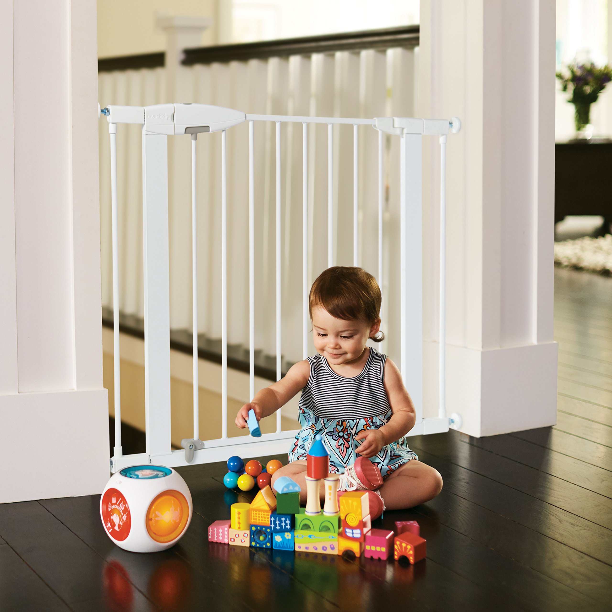 Munchkin Easy Close Pressure Mounted Baby Safety Gate - 35x29.5 Inch White Metal Walk-Through Gate for Stairs, Hallways & Doorways | Perfect for Childproofing Homes with Toddlers & Pets | Home Safety & Baby Proofing Solution