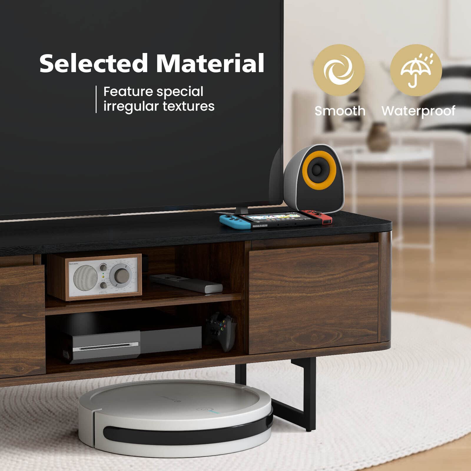 Tangkula 55 Inch TV Stand with Metal Base & 2-Door Storage - Wooden Media Console with Adjustable Shelf & Cable Management - Entertainment Center for Living Room, Bedroom - Brown (Perfect for Home Theater Setup & Living Room Organization)
