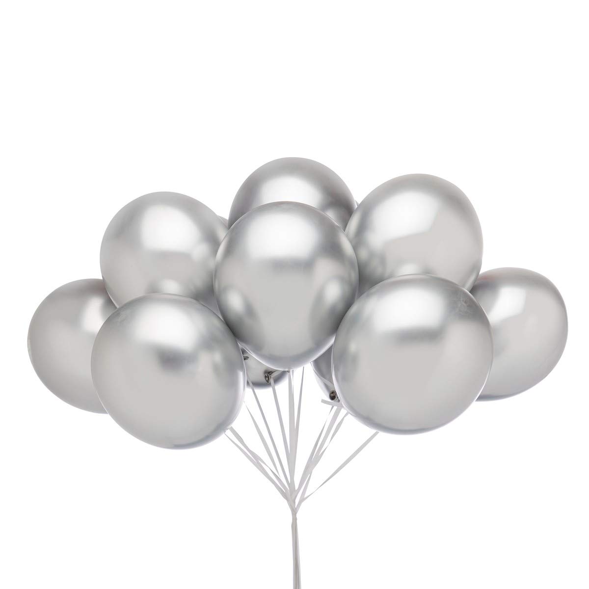 50 Pack 12 Inch Chrome Silver Metallic Latex Balloons for Birthday Party Decorations, Wedding, Baby Shower & Anniversary Events - Helium Ready Party Balloon Kit