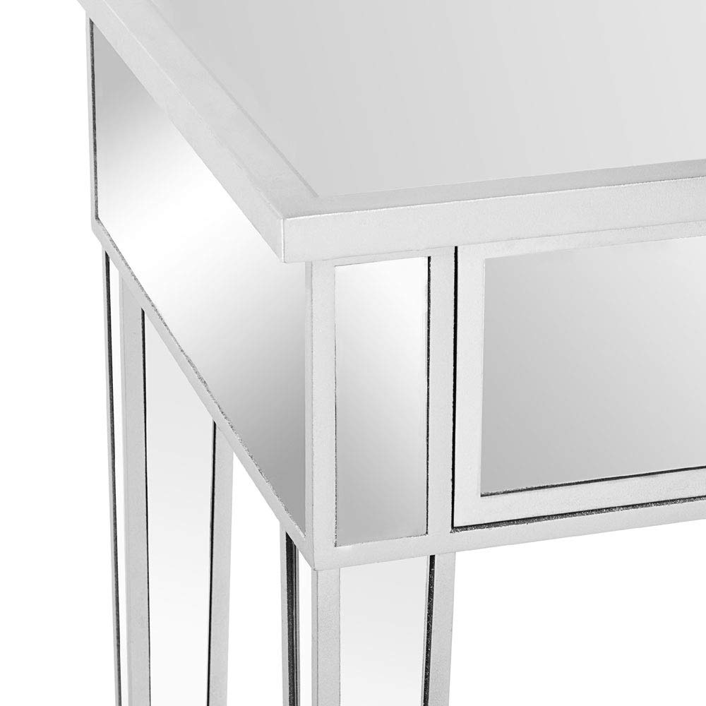 Modern Silver Mirrored Nightstand with Drawer - Small Bedside End Table for Bedroom & Living Room - Perfect for Compact Spaces, Guest Rooms and Apartment Decor