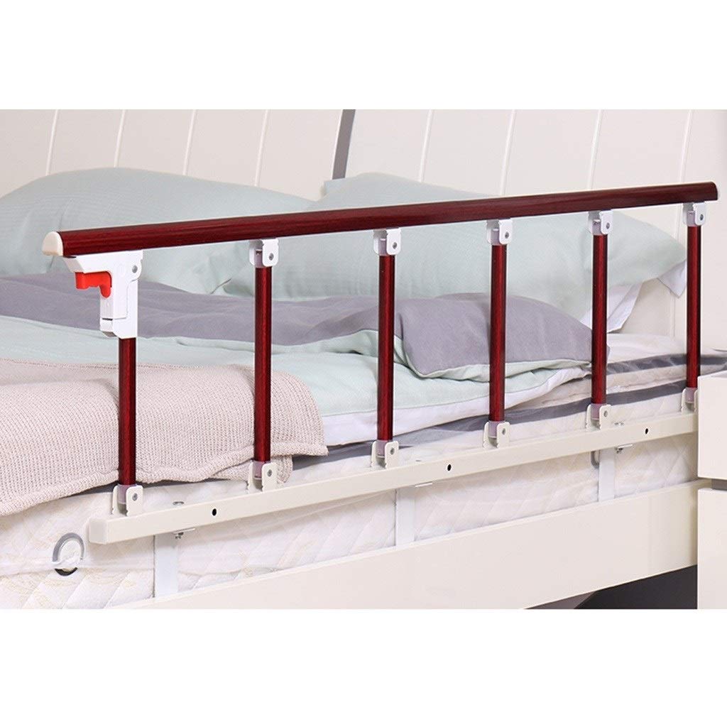 Elderly Bed Rails Guard - Metal Red Wood Grain Swing Grab Bar for Adults & Handicap Safety | Folding Assist Handle for Home Care & Bedside Support | Perfect for Seniors, Mobility Assistance & Fall Prevention