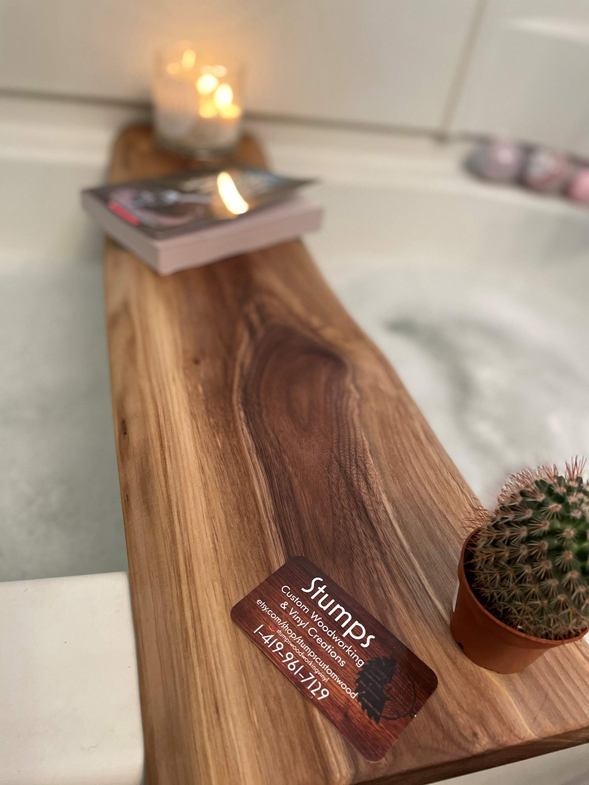 Live Edge Walnut Bathtub Tray - Natural Wood Bath Caddy for Spa Relaxation, Wine & Book Holder - Perfect Self Care Gift for Women, Mom, Wife (Mother's Day, Birthday, Anniversary) - Ideal for Bubble Baths & Pampering Sessions