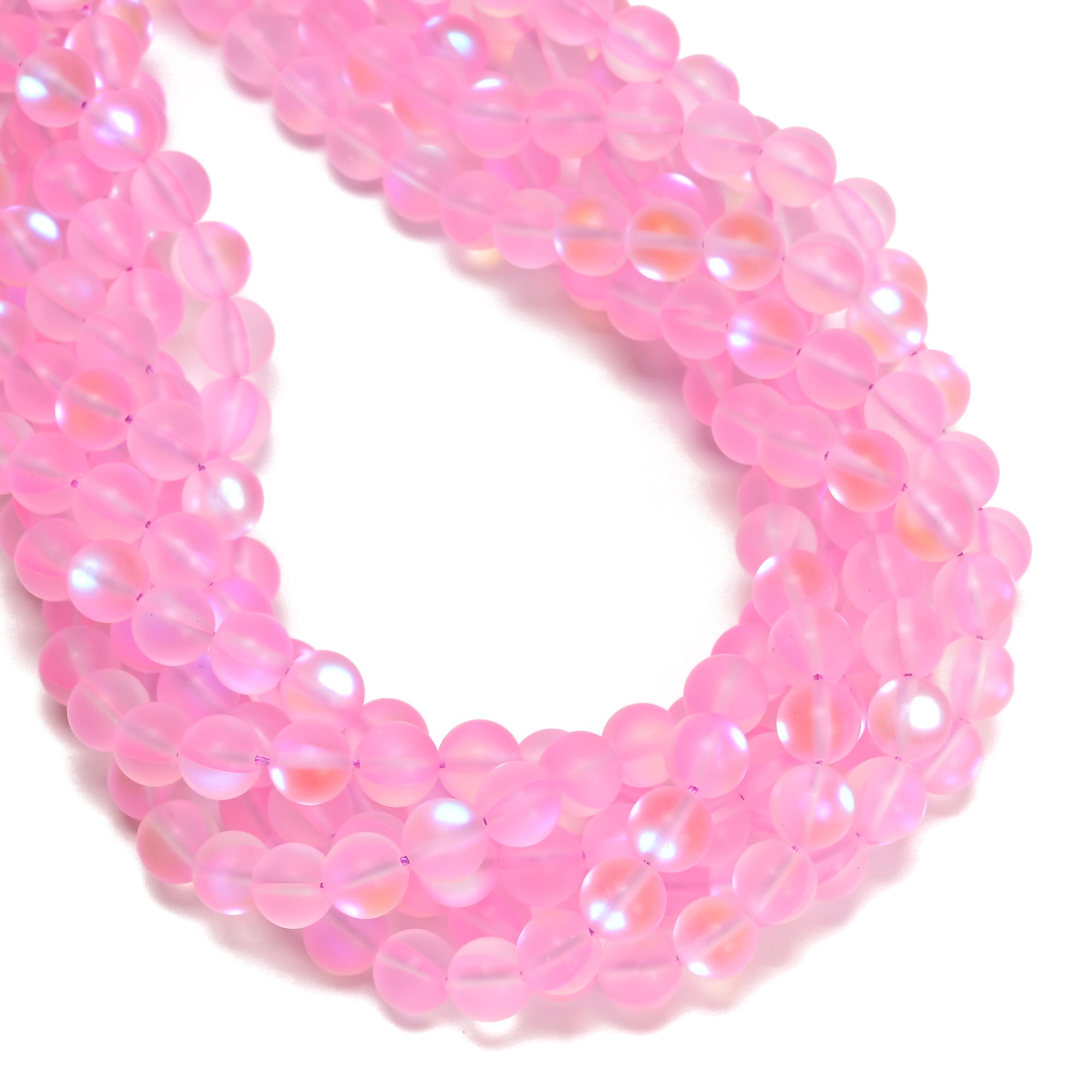 6mm 8mm 10mm 15.5 Inch Pink Mystic Mermaid Glass Matte Round Beads for Jewelry Making, DIY Crafts, Bracelets & Necklaces - 15.5 Strand