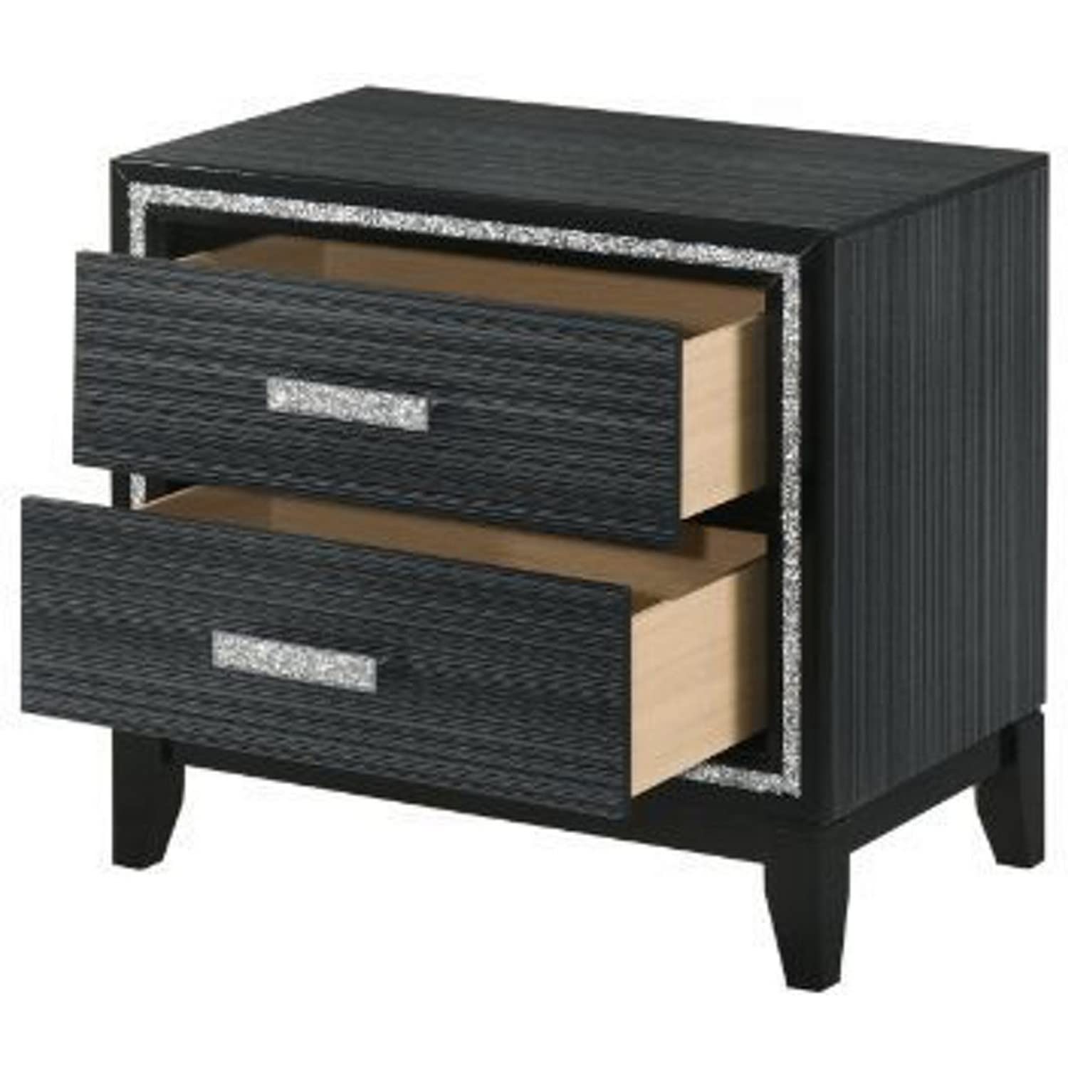 Benjara Modern Nightstand with 2 Drawers & Shimmery Accents - Black Finish Bedside Table for Bedroom Furniture & Home Decor