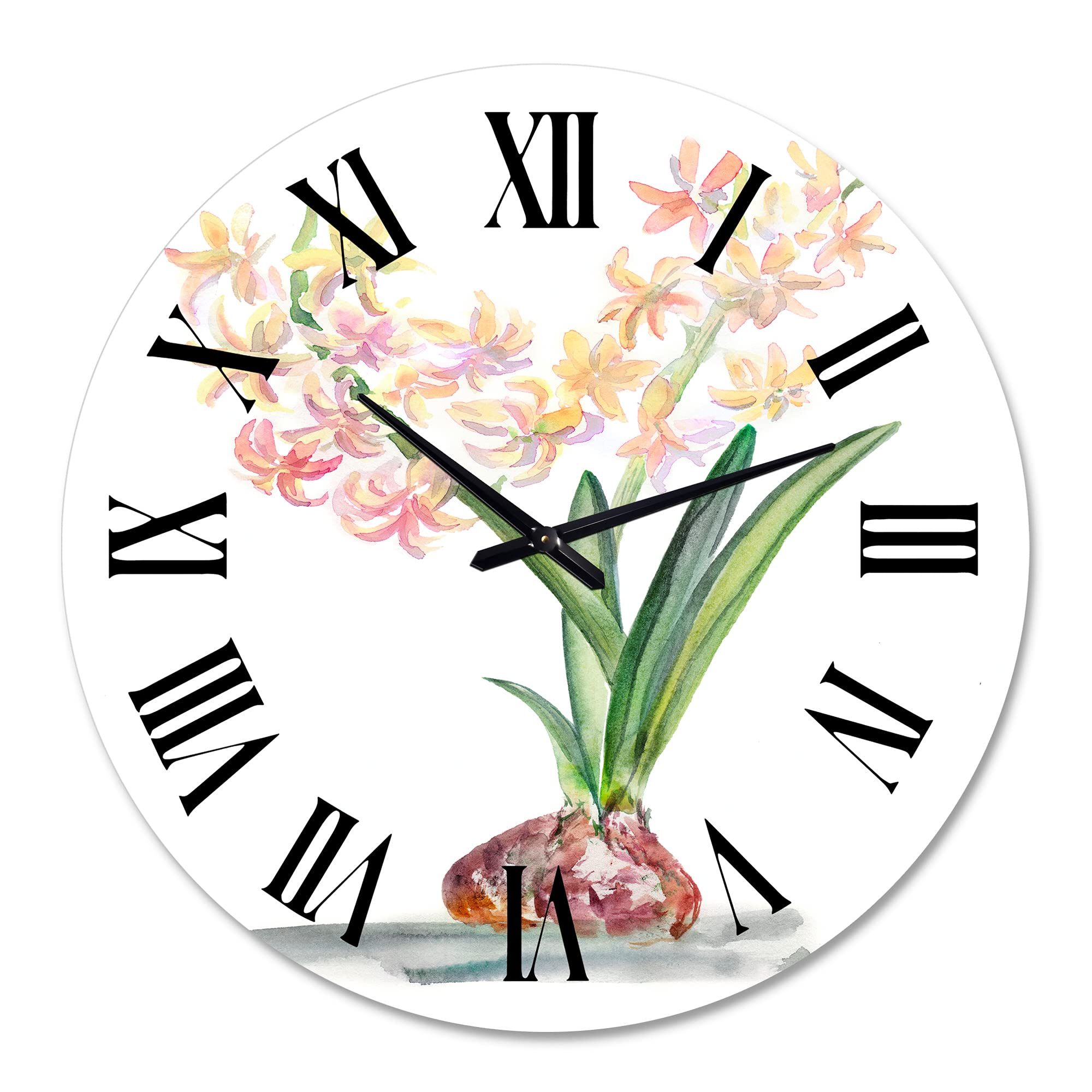 Blossoming Hyacinth Wall Clock - Large Traditional Floral Wall Decor for Living Room, Bedroom & Office - Silent Non-Ticking Home Decor with Botanical Design