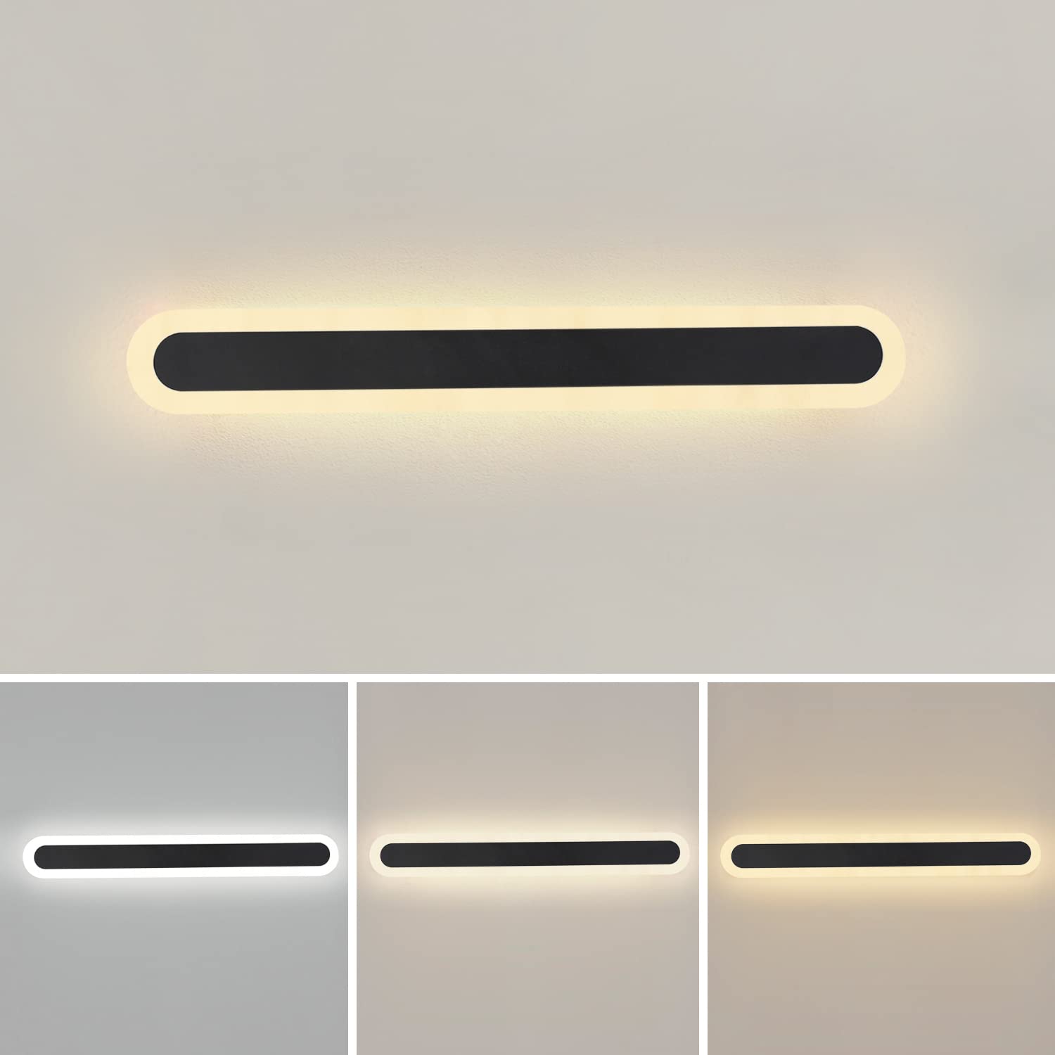 BAOFOUS 23.6 Inch 12W Dimmable Outdoor Wall Light - IP65 Waterproof LED Wall Sconce, Modern Black Frosted Strip Porch Light for Patio, Garden, Garage & Indoor Decorative Lighting (3 Color Temperatures 3000K-6000K) - Perfect for Entryway, Backyard & Pathway Illumination