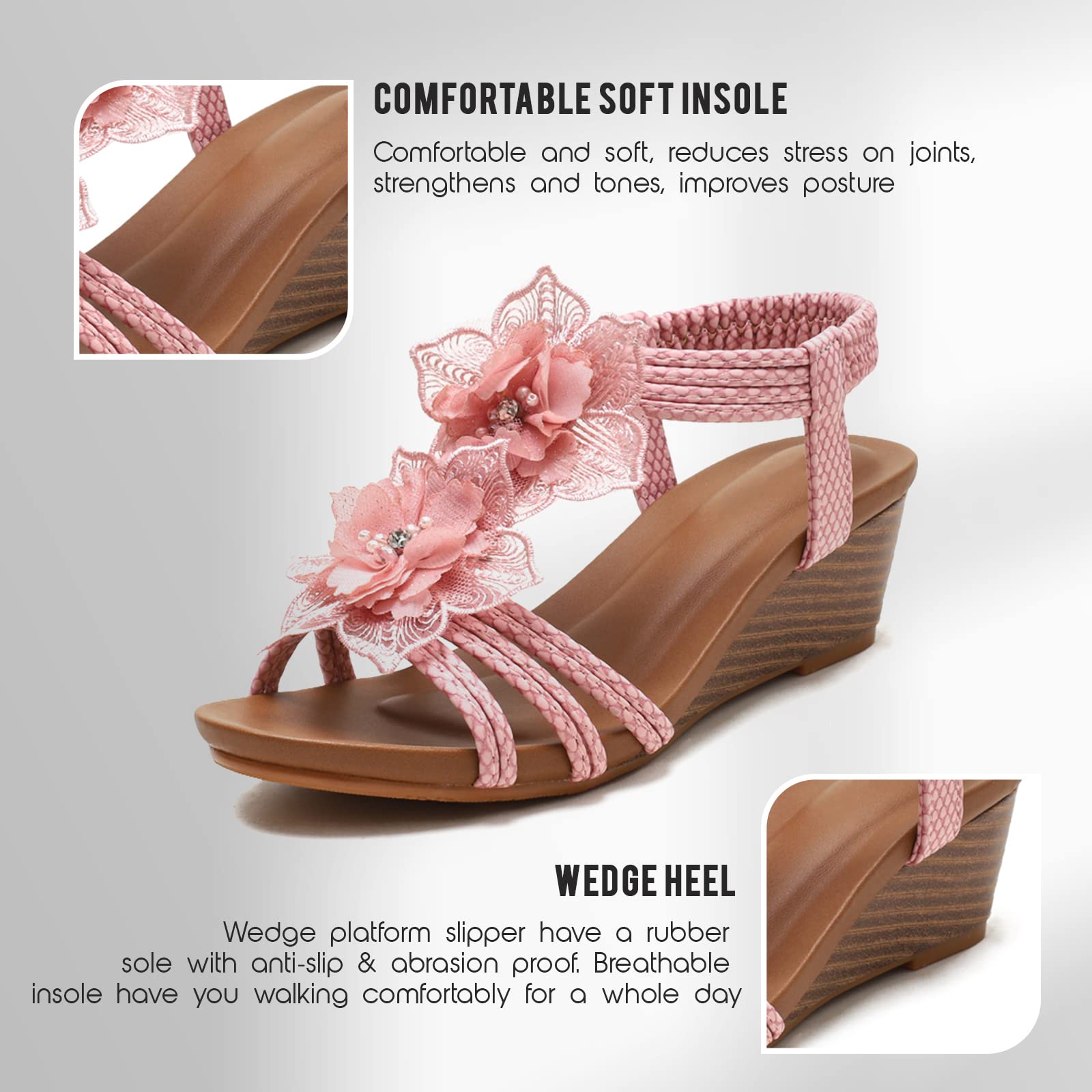 Stylish Women's Rhinestone Wedge Sandals - Cutout Peep Toe Mid Heel Fashion Sandals for Summer, Beach & Casual Wear | Breathable Comfort for Outdoor Activities