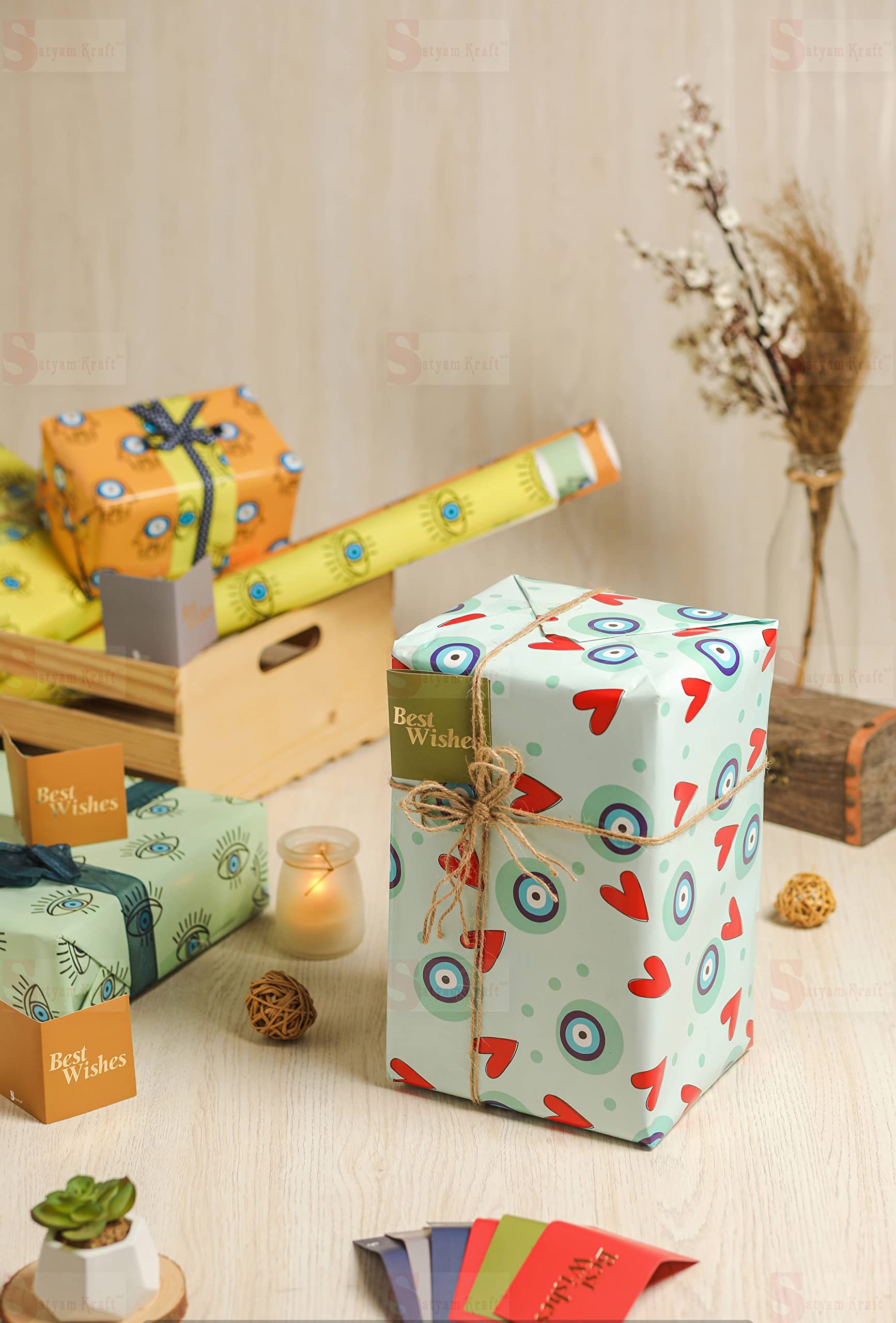 6-Piece Evil Eye Printed Gift Wrapping Paper Set - 28x19 Inch Mix Designs for Birthday, Wedding & Christmas Presents | Premium Wrapping Sheets for Party Favors, Gift Bags & Holiday Decorations