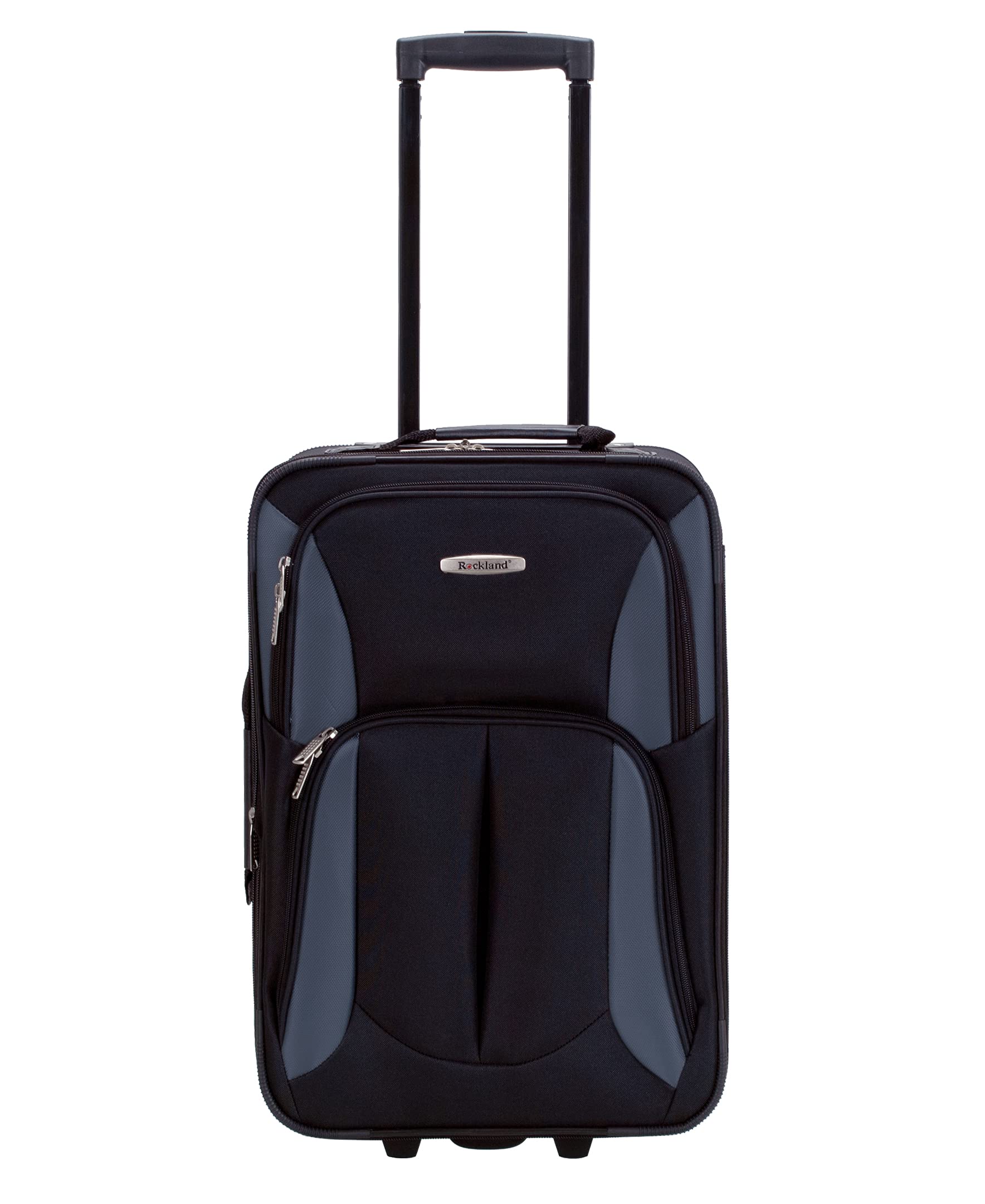 Rockland Fashion Softside Upright Luggage Set - 2-Piece (14/19 Inch) Black & Gray Carry On Suitcase for Travel, Business Trips & Vacations | Lightweight Durable Spinner Luggage with Smooth Wheels