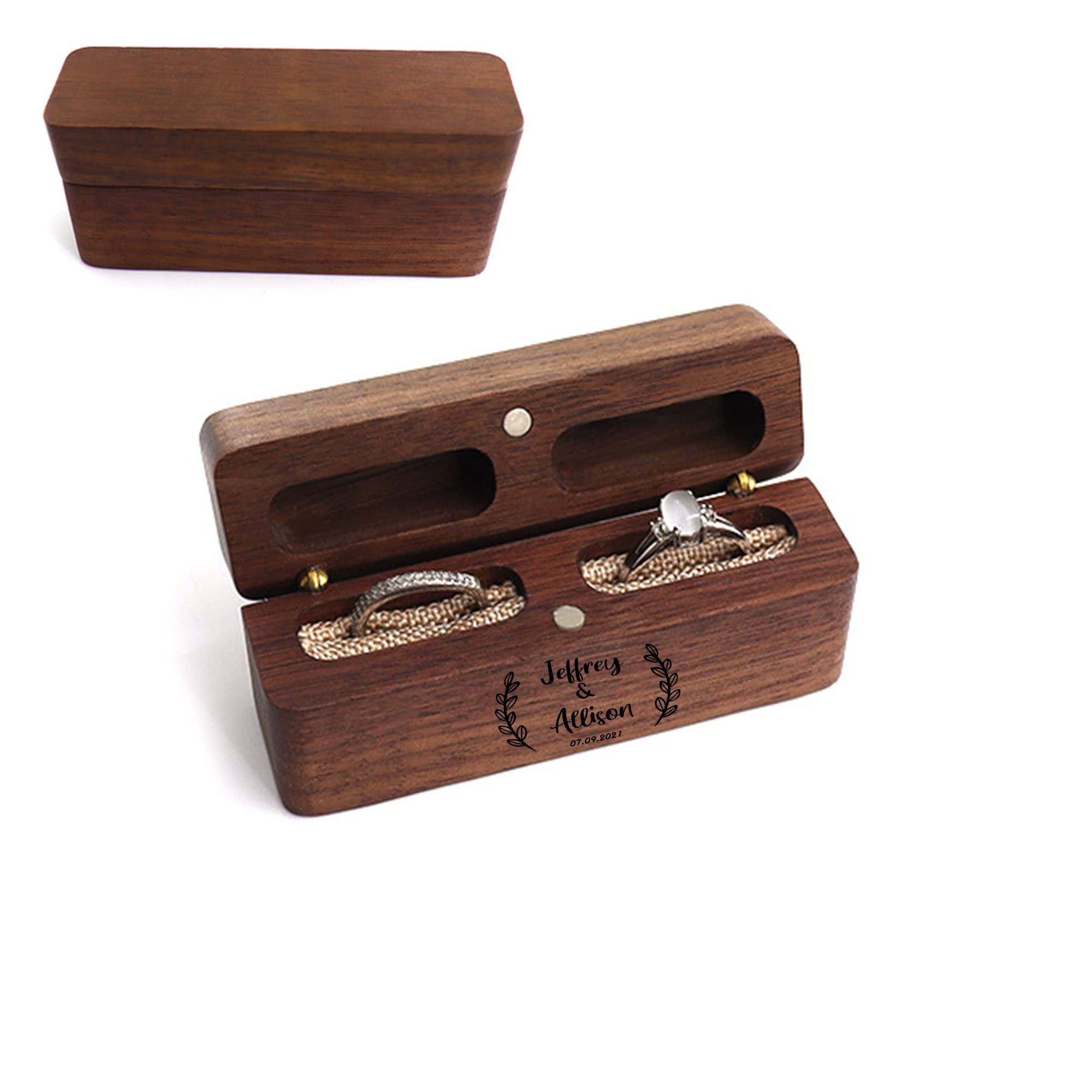 Personalized Wood Ring Box - Custom Engraved Ring Bearer Box for Wedding Proposal & Engagement - Handmade Jewelry Gift Box with Slim Design - Perfect for Ceremonies, Anniversaries & Romantic Surprises