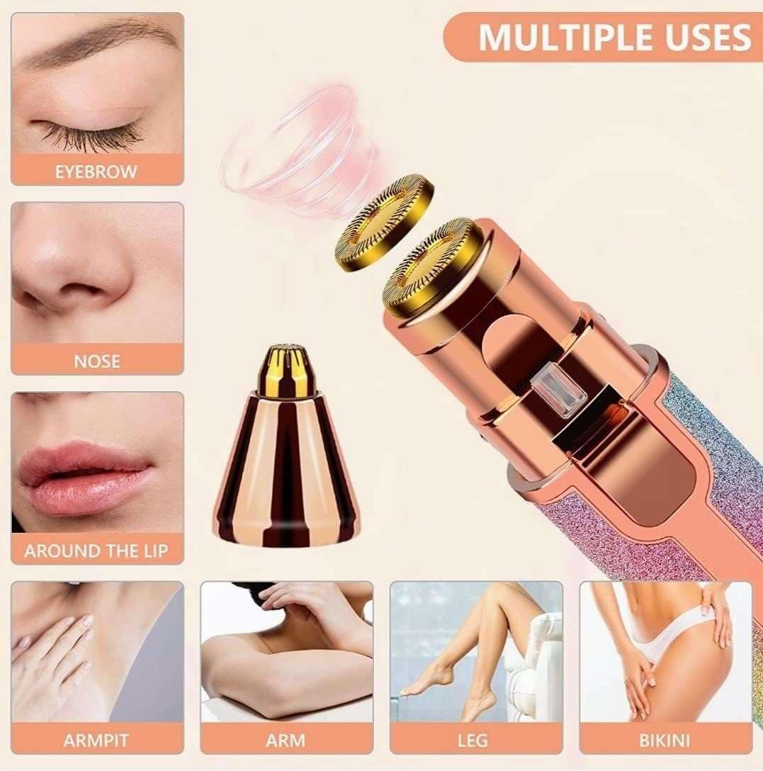 IRQA 4-in-1 Rechargeable Facial Hair Remover for Women - Eyebrow Trimmer, Nose Hair Trimmer, Lip & Face Shaver with LED Light & Replaceable Heads - Perfect for Travel, Home & Salon Use (Style_16)