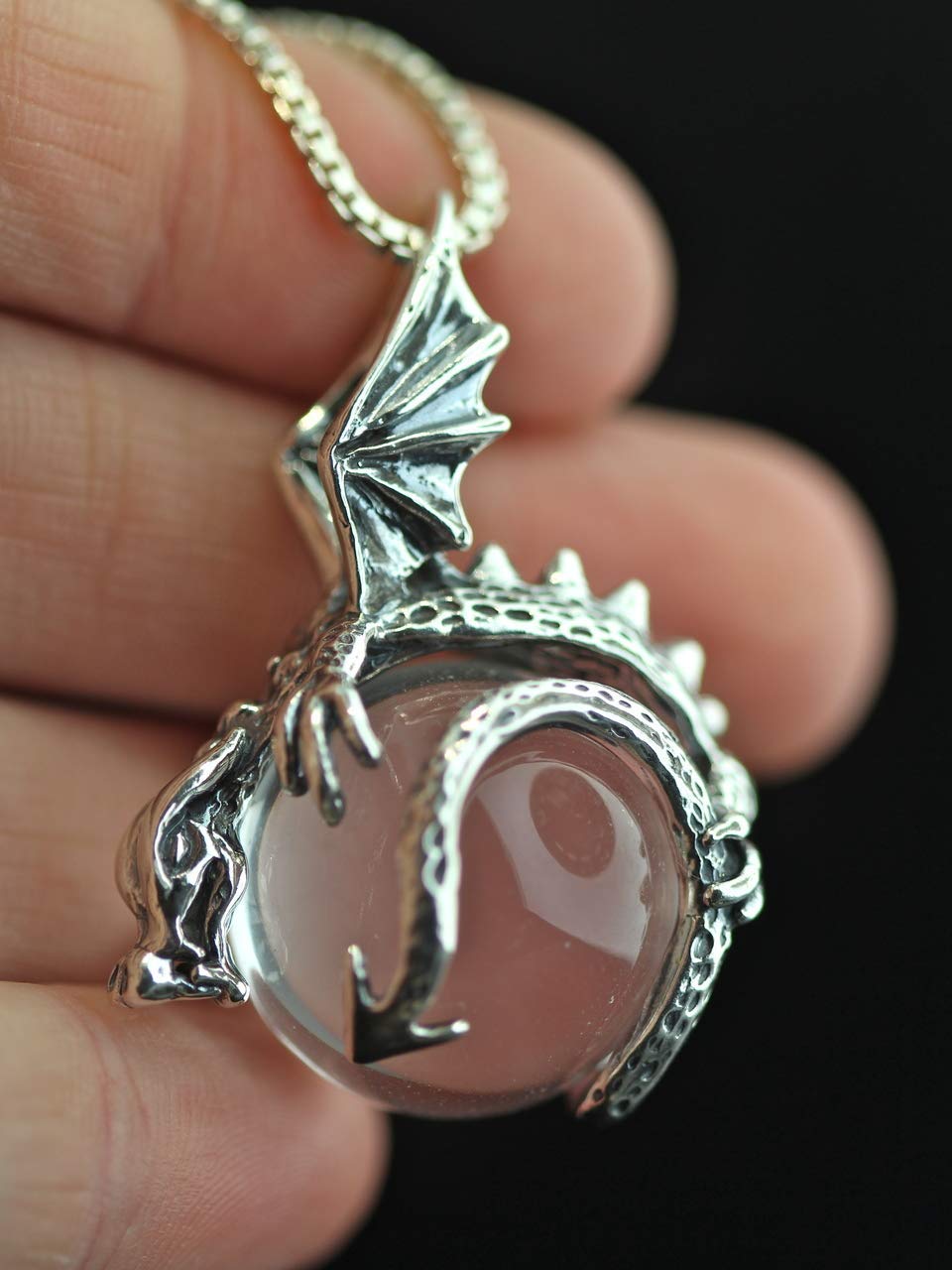 Silver Crystal Dragon Pendant Necklace with Orb Charm - Perfect for Fantasy Lovers, Cosplay & Gift Giving