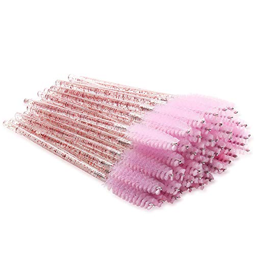 300 Pack Disposable Mascara Wands for Eyelash Extensions - Crystal Handle with Light Pink Brush Head - Professional Makeup Tool Kit for Salon, DIY Lash Application & Beauty Enthusiasts