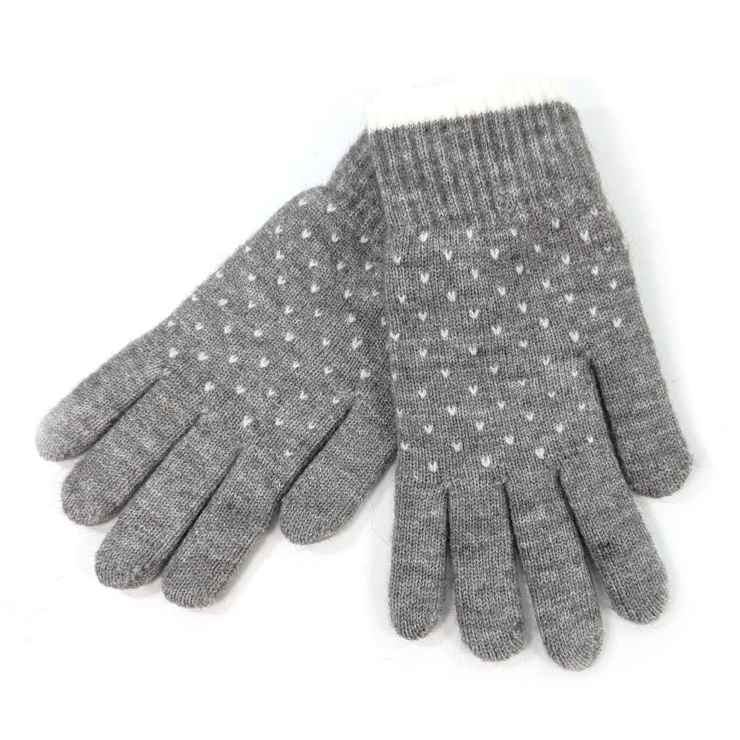 Tiny Hearts Gloves - Soft & Warm Grey Knit Gloves for Women & Girls | Perfect for Winter, Valentine's Day & Cold Weather Fashion