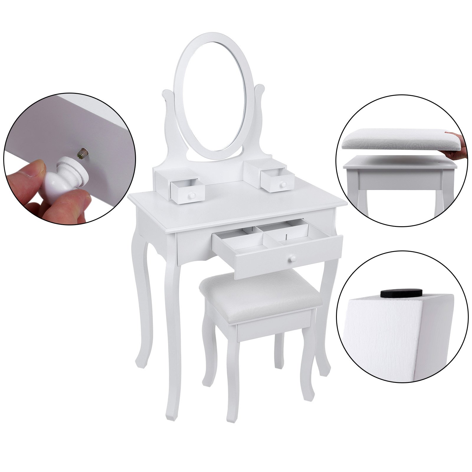 SONGMICS Makeup Vanity Table with 3 Drawers, Oval Mirror & Padded Stool - 70 x 40 x 130 cm Beauty Dressing Table for Bedroom (RDT004) - Perfect for Cosmetics Storage & Getting Ready Area