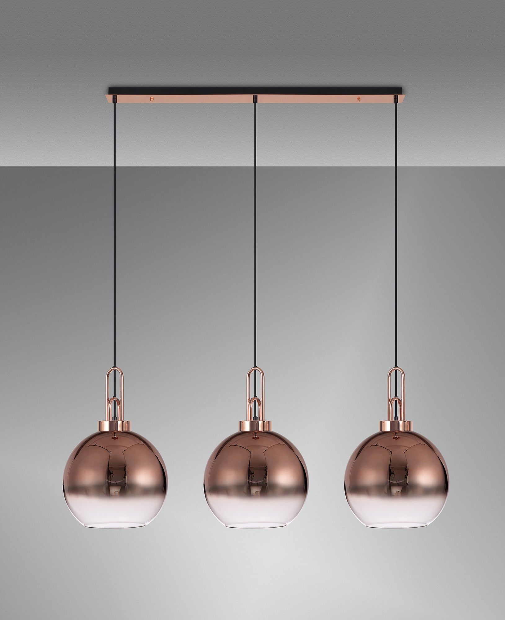 Cadiz 3L Kitchen Island Ceiling Light Fixture - E27 Socket, Copper & Matte Black Finish, Multiple Glass Shade Colors, IP20 Rated - Perfect for Dining Room, Bedroom, or Living Room Lighting