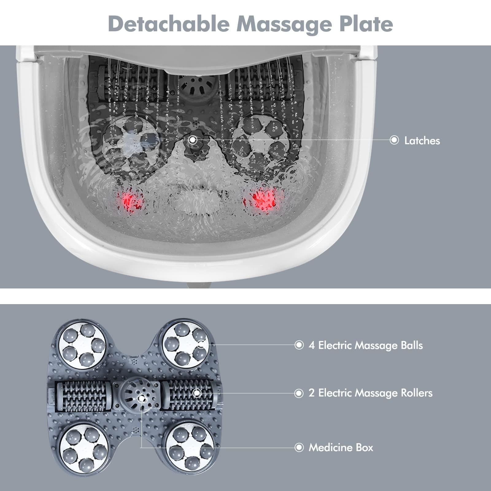 COSTWAY Electric Foot Spa Massager with Motorized Rollers, Shiatsu Massage, Heated Water, Red Light Therapy, Adjustable Temperature & Timer - Relaxing Foot Bath for Stress Relief & Circulation - Perfect for Home Spa, Post-Workout Recovery & Gift Giving (Grey)