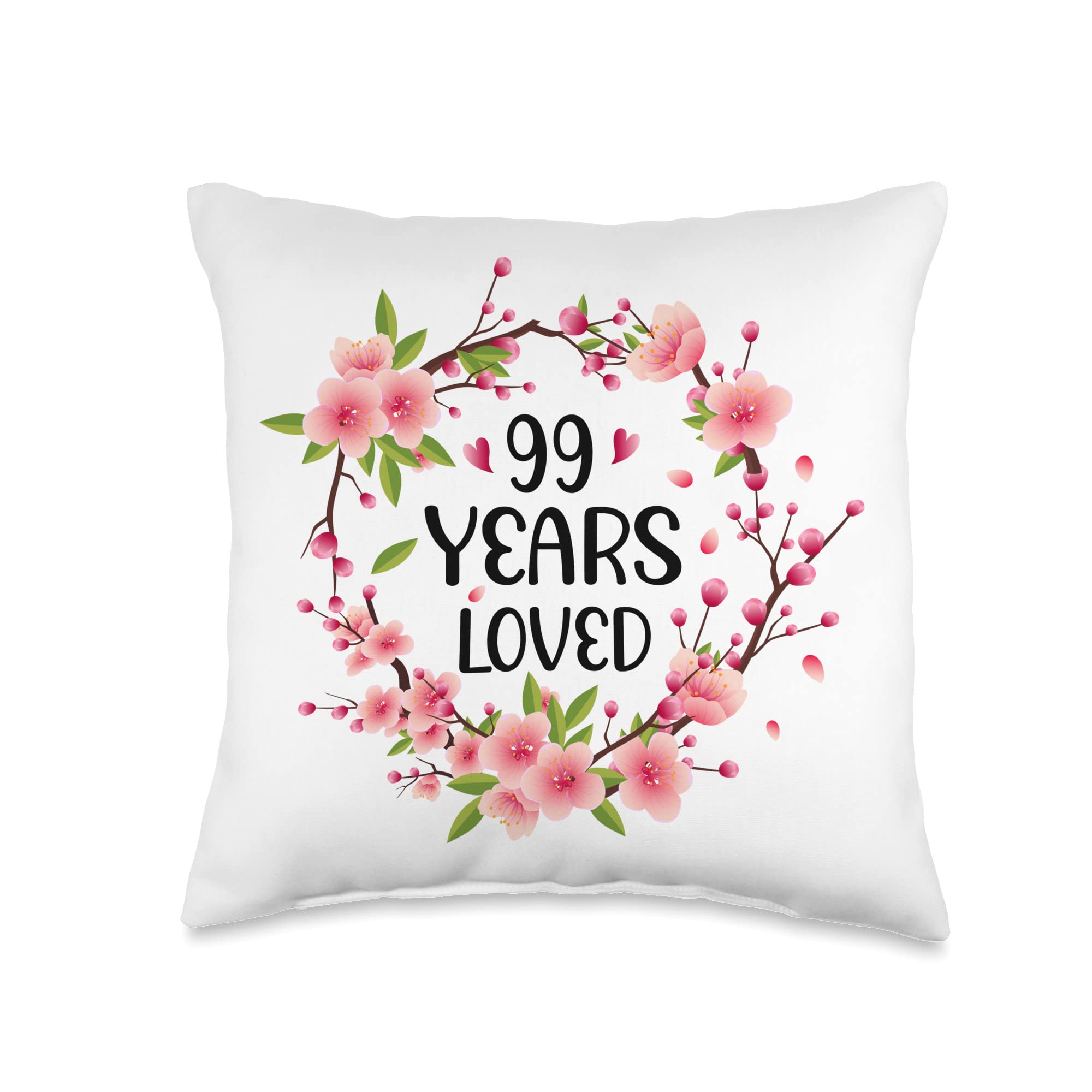 Vintage 99th Birthday Gifts for Women & Men - Floral 99 Years Loved Throw Pillow, 16x16 Multicolor - Perfect for Milestone Celebrations & Home Decor