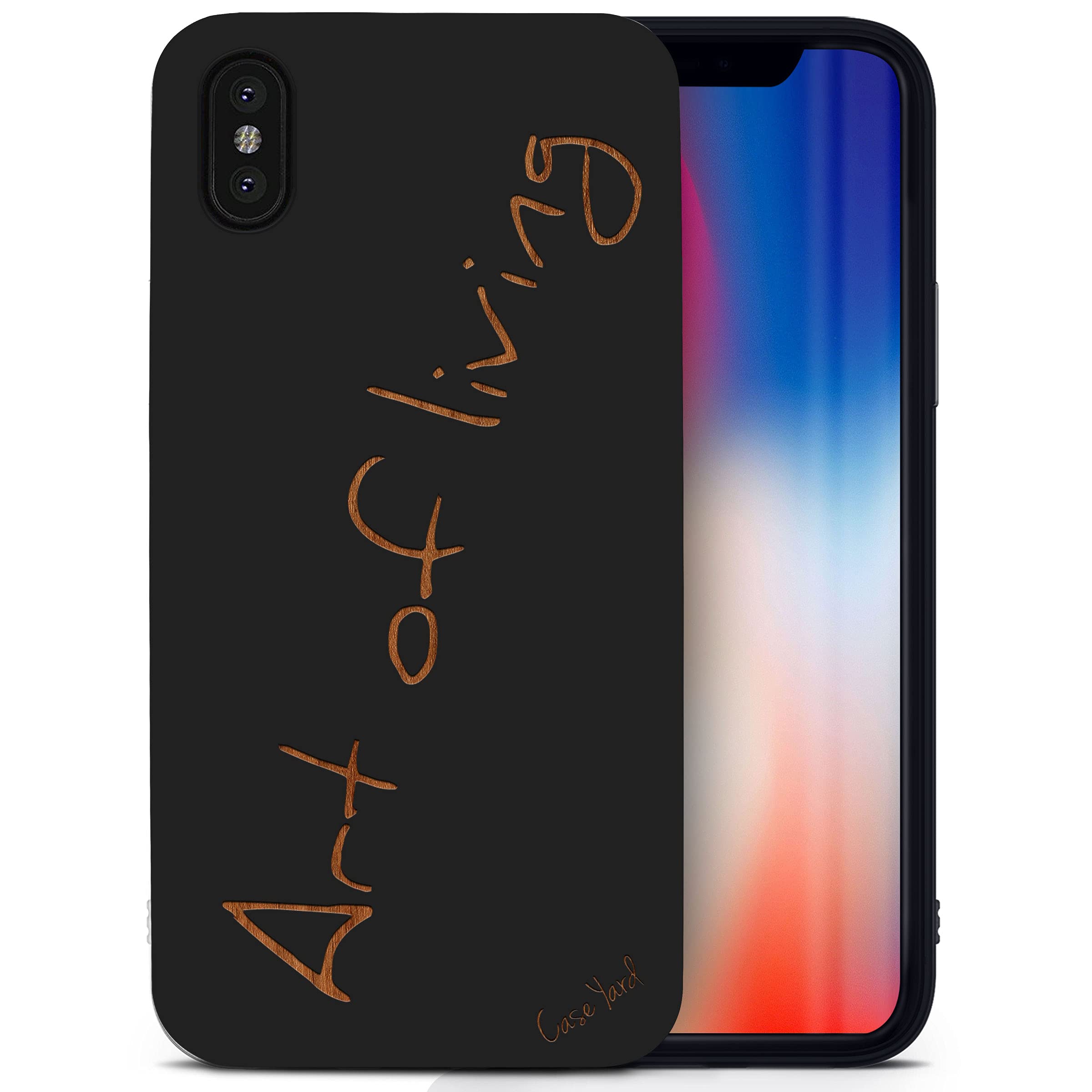 CaseYard Wooden Phone Case for iPhone X - Laser Engraved Art of Living Design, Black Wood Protective Shockproof Slim Fit Cover for Men & Women | Perfect for Daily Use, Travel & Gift Giving