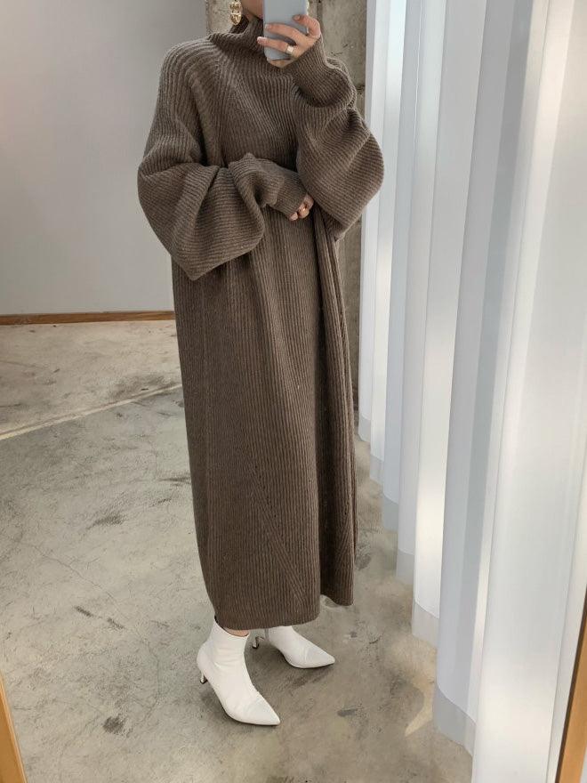 Lovevop Women's Casual High Neck Solid Color Long Sleeve Knit Dress - Perfect for Work, Date Night & Fall/Winter Fashion