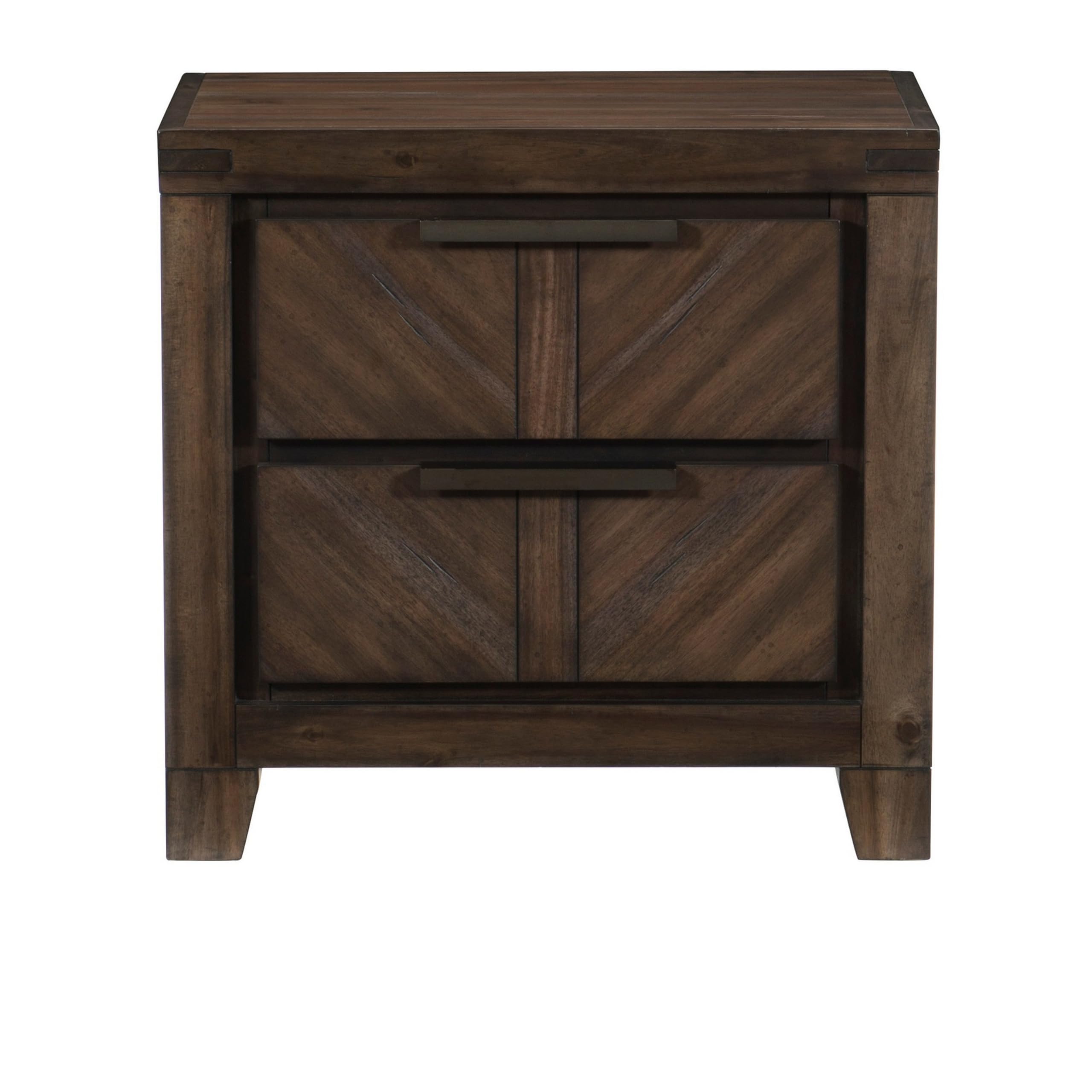 Benjara 2-Drawer Wooden Nightstand with Antique Handles & Chamfered Feet - Brown Finish Bedside Table for Bedroom, Living Room, or Office