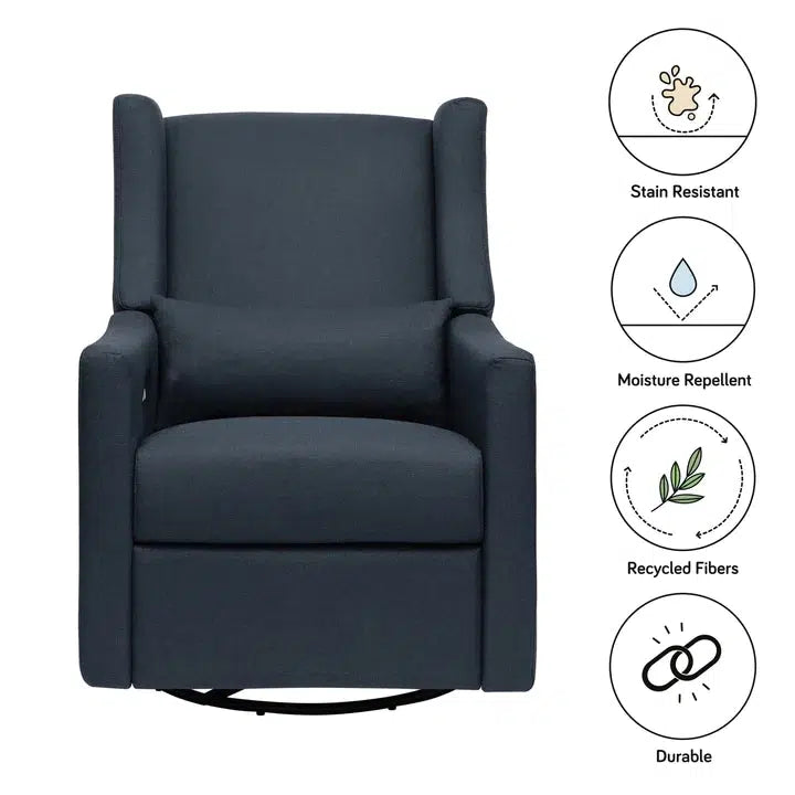 Babyletto Kiwi Electronic Glider Recliner Chair - Navy Eco Twill Performance Fabric for Nursery, Breastfeeding & Relaxing - Modern Rocking Glider for Baby Room & Parenting Comfort