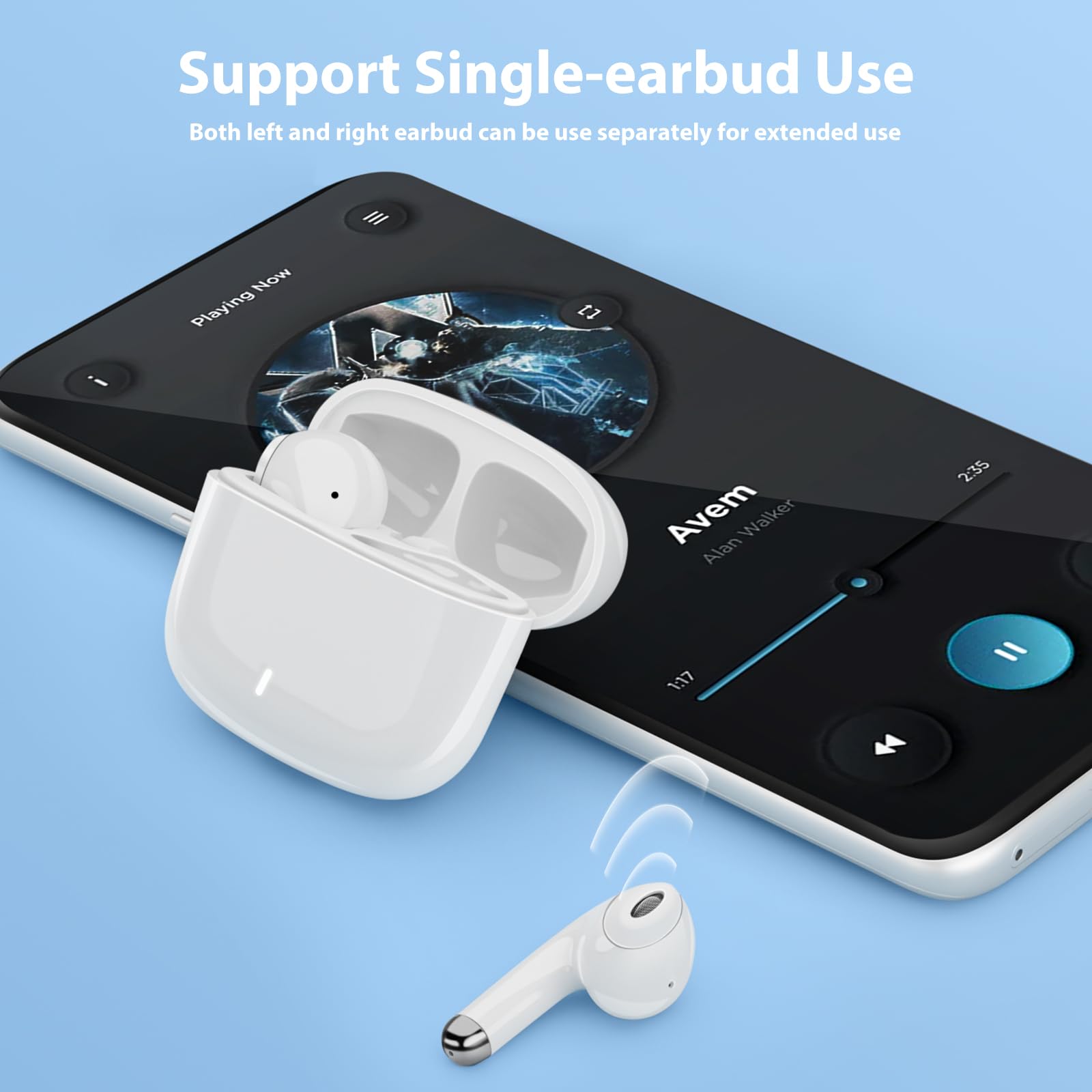 **Wireless Earbuds Bluetooth 5.3 with Noise Cancelling, HiFi Stereo & Mic - Compatible with Samsung S24 Ultra/S23/S22/S21, iPhone 16/15 Pro Max/14 Plus, Pixel 8/7/6 - Perfect for Workouts, Commuting & Travel**