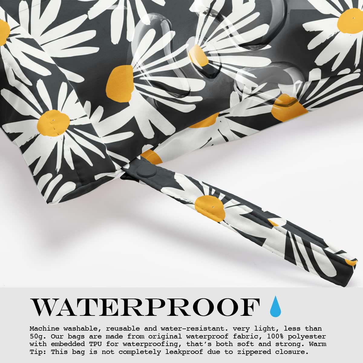 Waterproof Reusable Wet Dry Bag for Swimsuits, Travel, Beach & Pool - Cute Daisy Floral Design for Diapers, Gym Clothes & Toiletries | Perfect for Yoga, Baby Care & Outdoor Activities